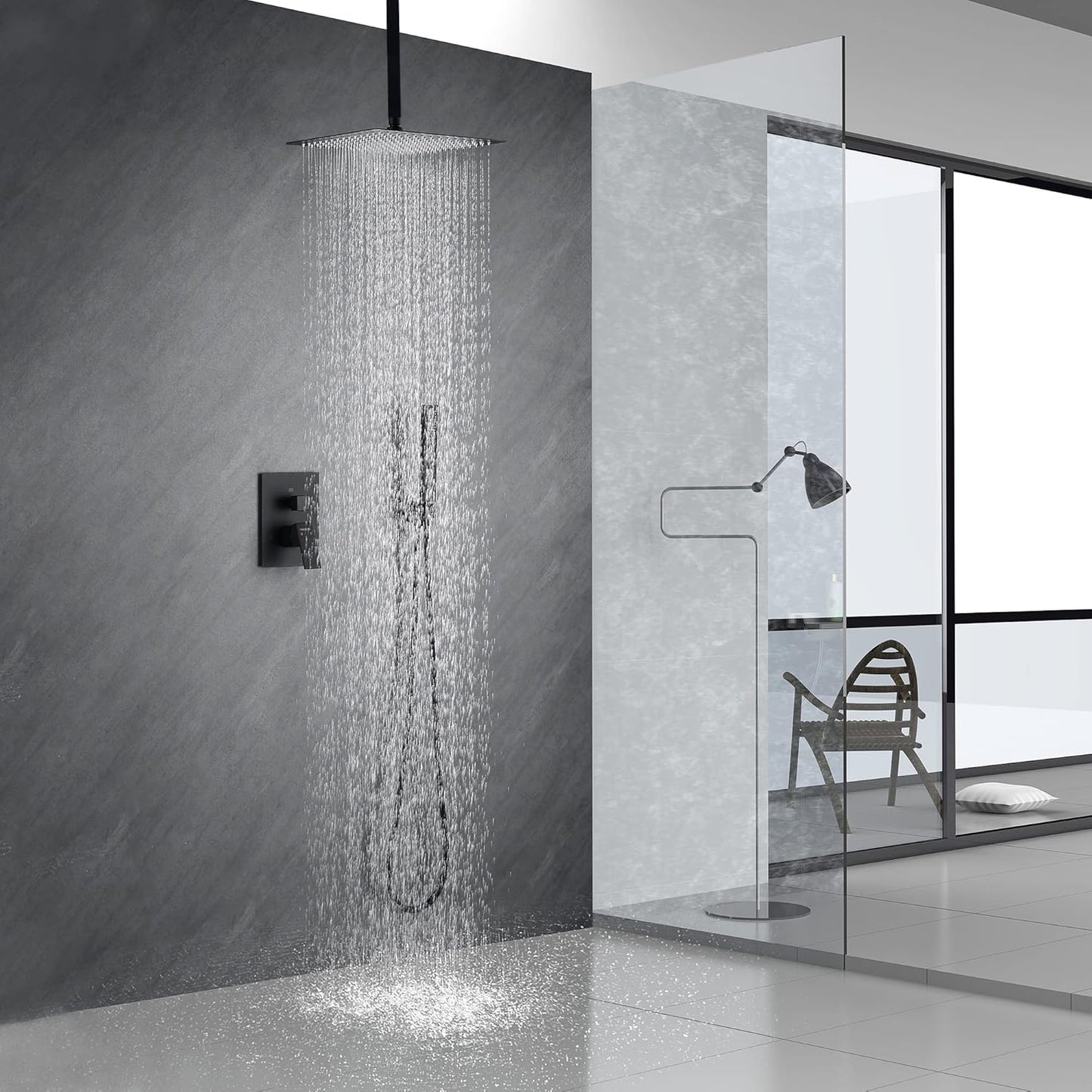 Fransiton Shower System Rain Shower System Set Ceiling Mounted, Rainfall Shower Head with Handheld, Bathroom Shower Kit (Valve Included) (8" - Wall Mount, Matte Black)