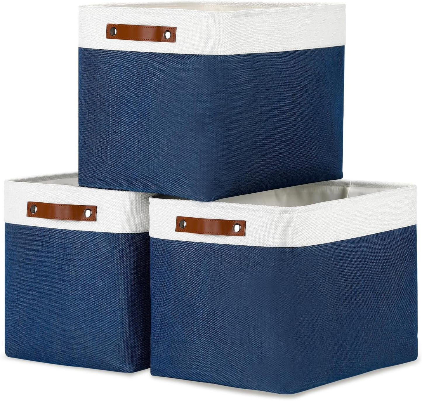 DULLEMELO Storage Baskets for Shelves, Fabric Collapsible Rectangular Storage Bins for Shelves, Closets, Nursery, Home, Office, Empty Gift Baskets (White&Teal)