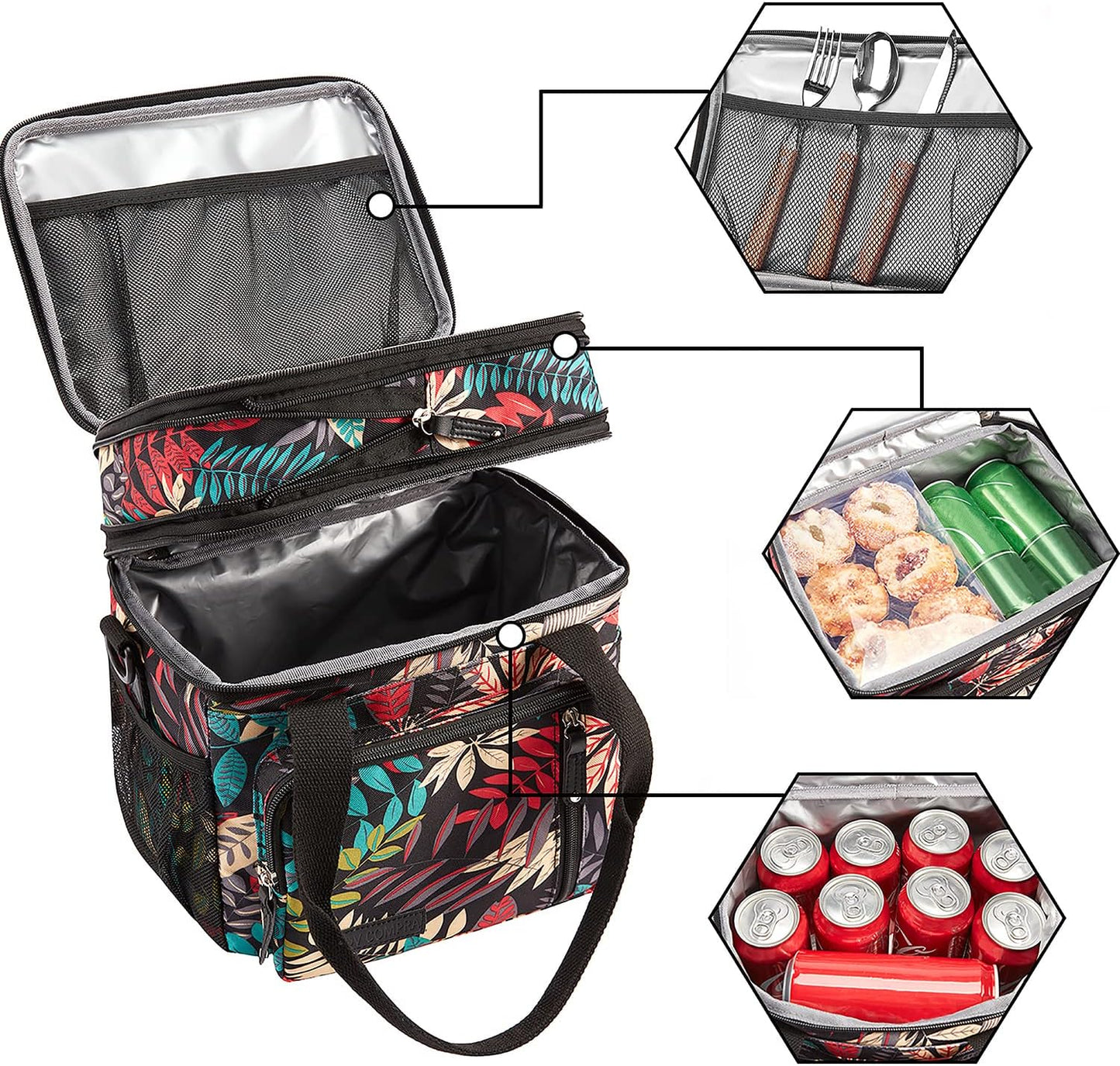 Lunch Bag Women Insulated Lunch Box for Work, Purple Expandable Large Lunch Bags, Leakproof Double Deck Lunch Box Cooler Bag(Purple)