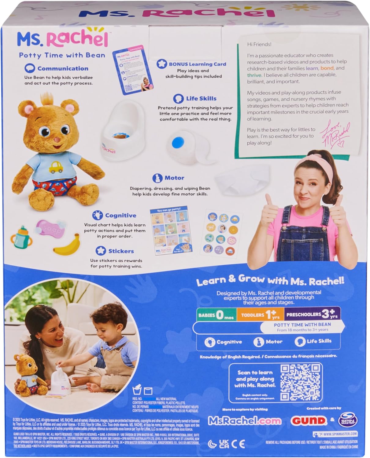 Ms. Rachel Official Speak & Sing Doll, 16” Tall Interactive Toy with 4 Songs & 16+ Phrases, Toddler Toys for Girls & Boys Ages 6 Months to 3+ Years