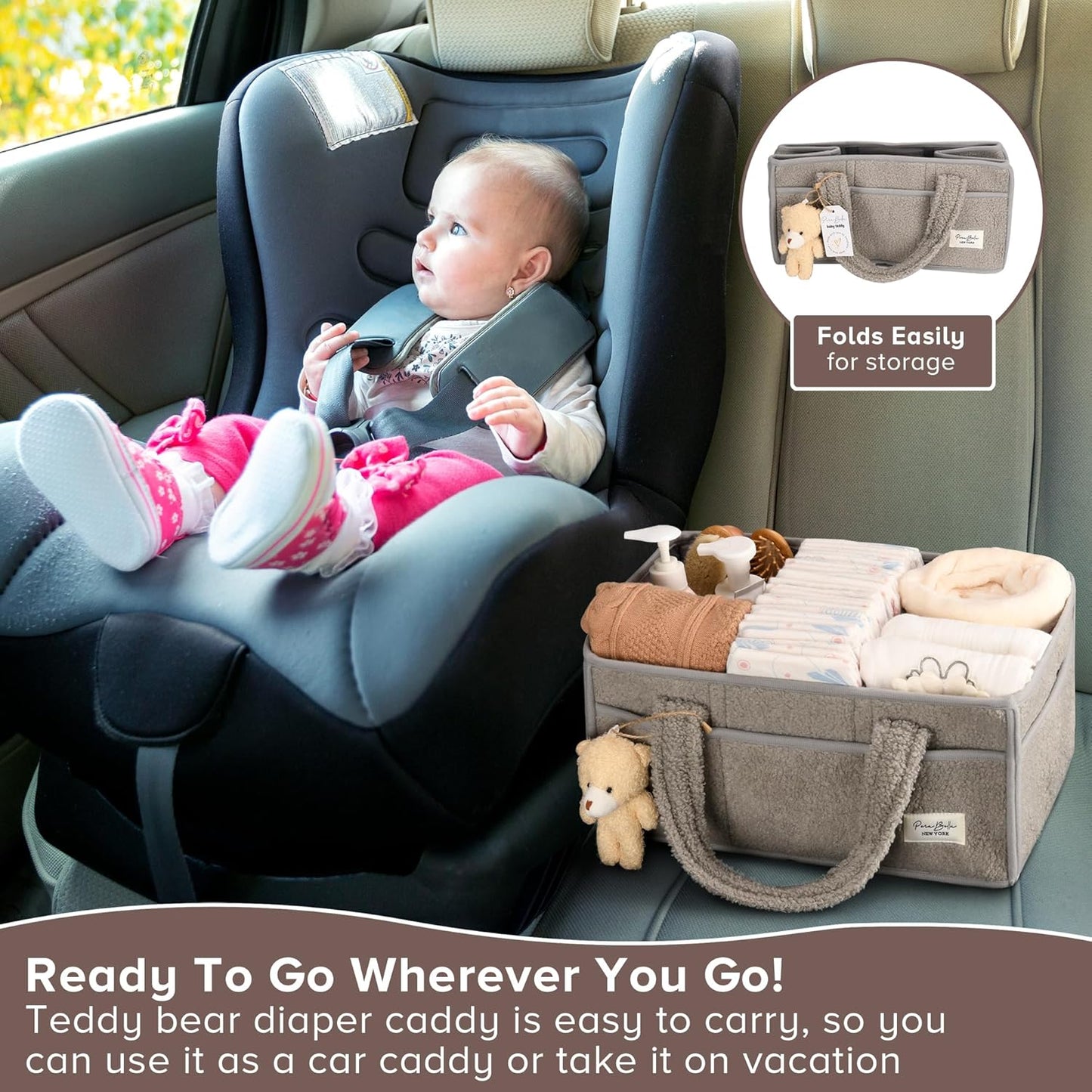 PeraBella Baby Diaper Caddy Organizer, Baby Organizers and Storage for Changing Table, Babies Shower Gift Basket for Boy &Girl, Nursery Essentials Car Caddy Organizer with Handle, White Diaper Basket