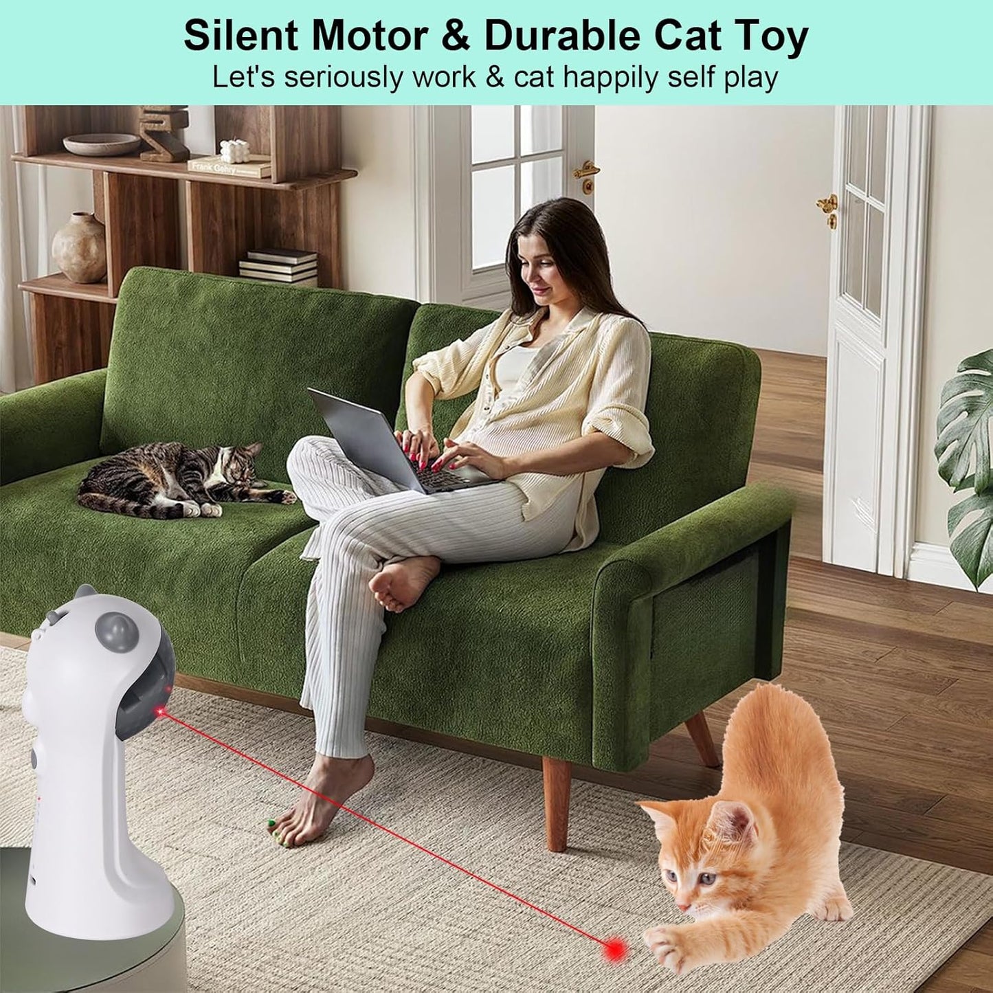 TBTeek Motion-Activated Interactive Cat Toy, USB Rechargeable Automatic Cat Toy with Rotating Light, 4 Speed Modes for Indoor Cats, Kittens & Dogs - PuriLite