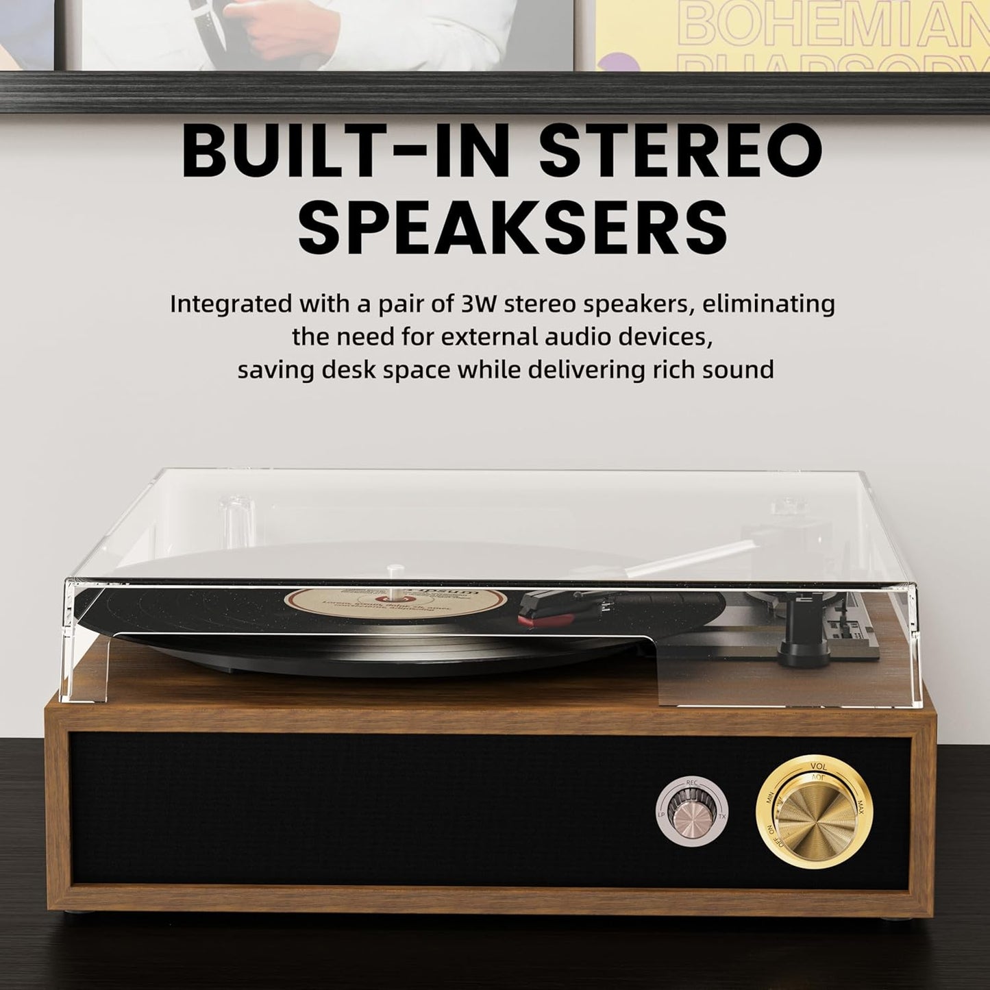 Record Player, FYDEE Vinyl Player with Bluetooth 3-Speed Turntable for Vinyl Records (33/45/78 RPM) with Built-in Bluetooth Receiver & Transmitter, RCA Out/USB in, Dust Cover (Ebony)