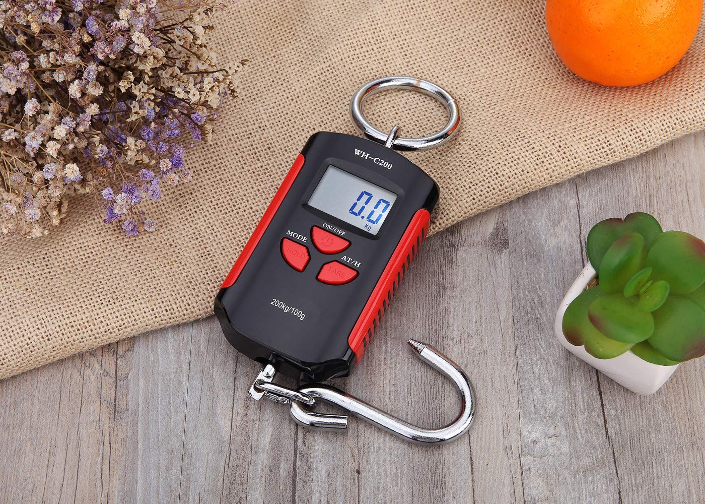 Klau Portable Mini Crane Scale 200 kg / 400 lb Heavy Duty Digital Scales LCD Display with Backlight for Home Farm Market Fishing Hunting Black and Red