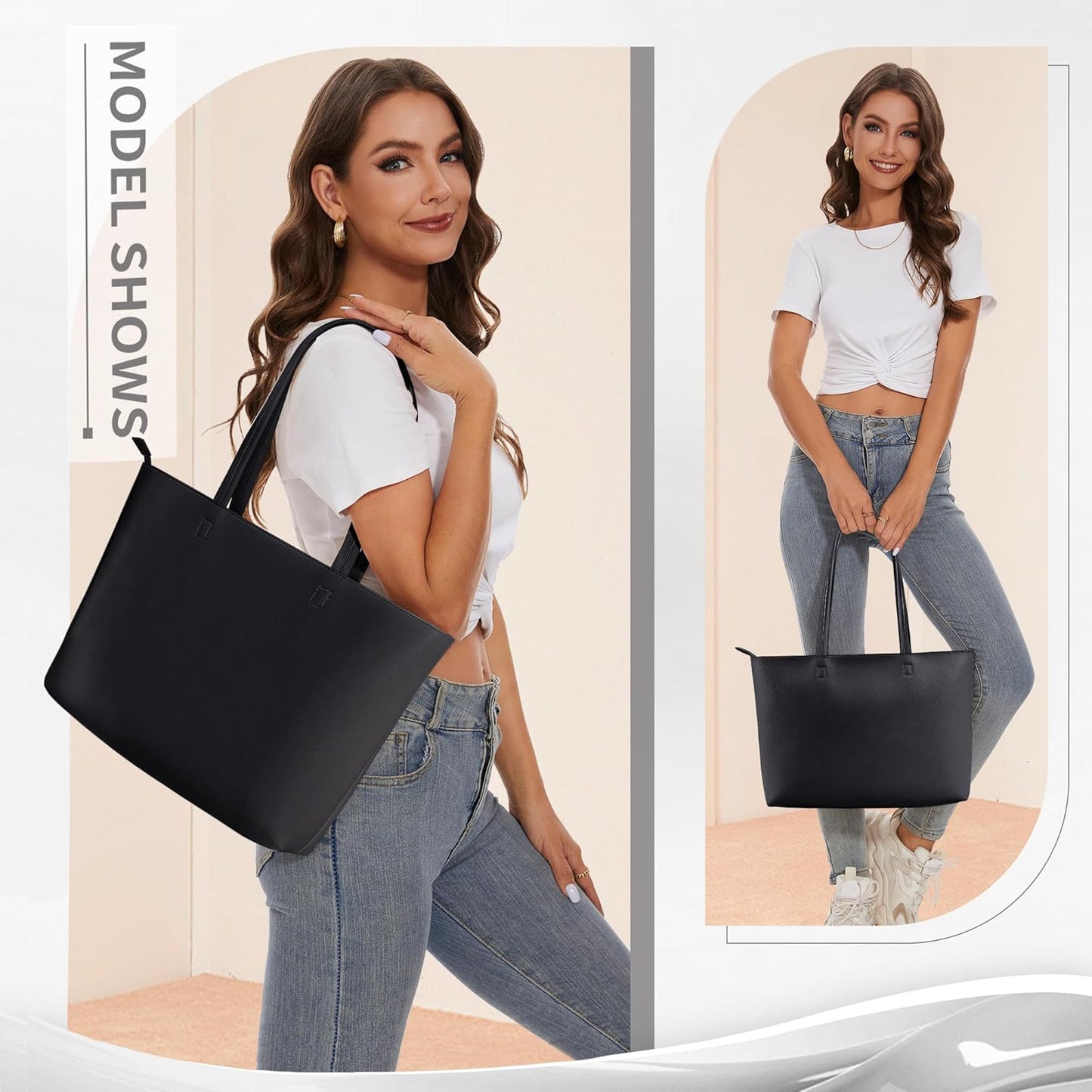 KALIDI Tote Bag Zipper Shoulder Bag Faux Leather Purses for Women Large Casual Handbag Work Dating College