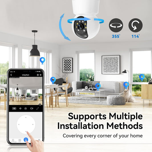 Indoor Security Camera 1080P Wi-Fi, Home Security Camera 360°Pan-Tilt Motion Detection, Surveillance Interieur for Baby, Clear Night Vision, 2-Way Audio, TF Card & Cloud Storage - PuriLite