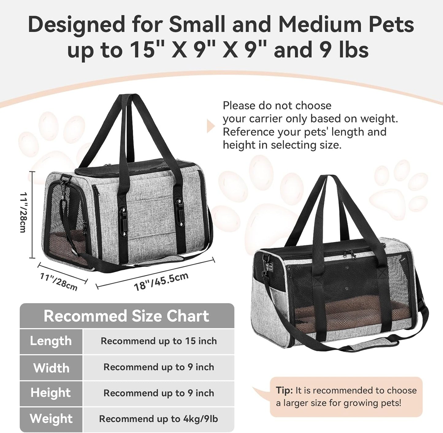 Petsfit Pet Carrier Airline Approved, Soft-Sided Cat Carrier with Patented Car Buckle, Lightweight and Collapsible with Adjustable Shoulder Strap, Soft Cushion,Green