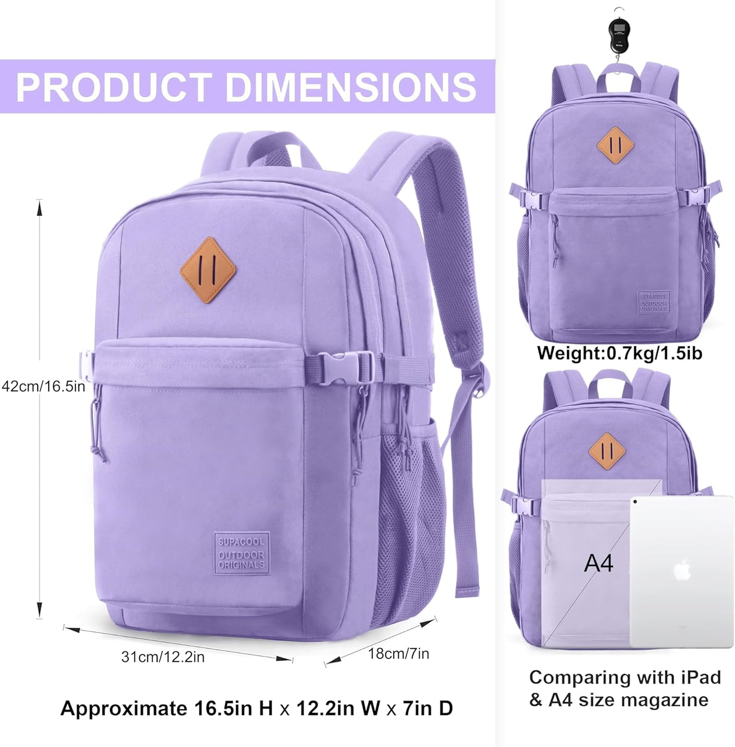 SUPACOOL Lightweight Casual Backpack for Men and Women, Large Backpack for School Boys and Girls
