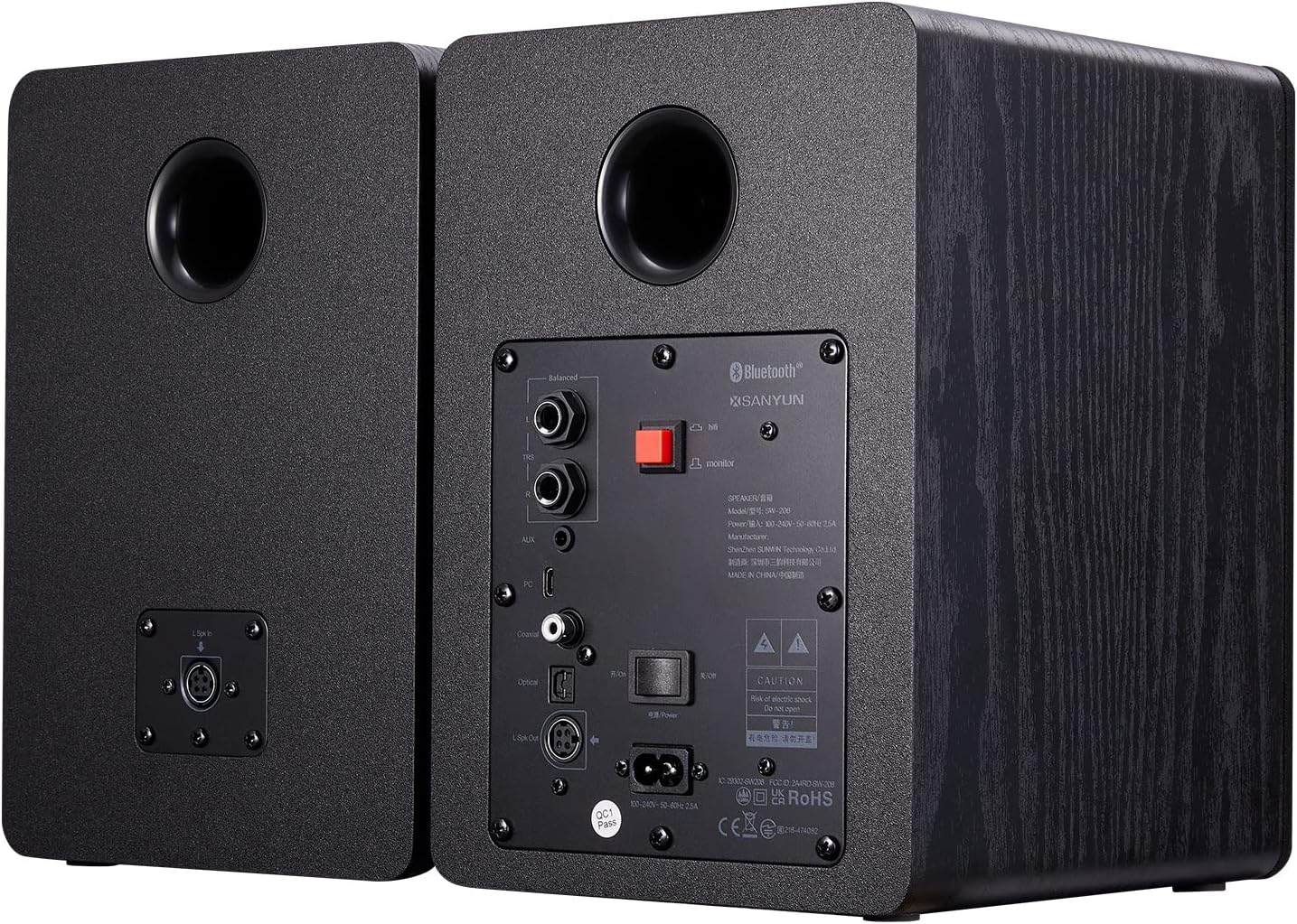 Sanyun SW208 3" Active Bluetooth 5.0 Bookshelf Speakers – 60W Carbon Fiber Speaker Unit - Built-in 24bit DAC - Dynamic 3D Surround Sound – 2.0 Computer PC Monitor Gaming Speakers (Pair, White)