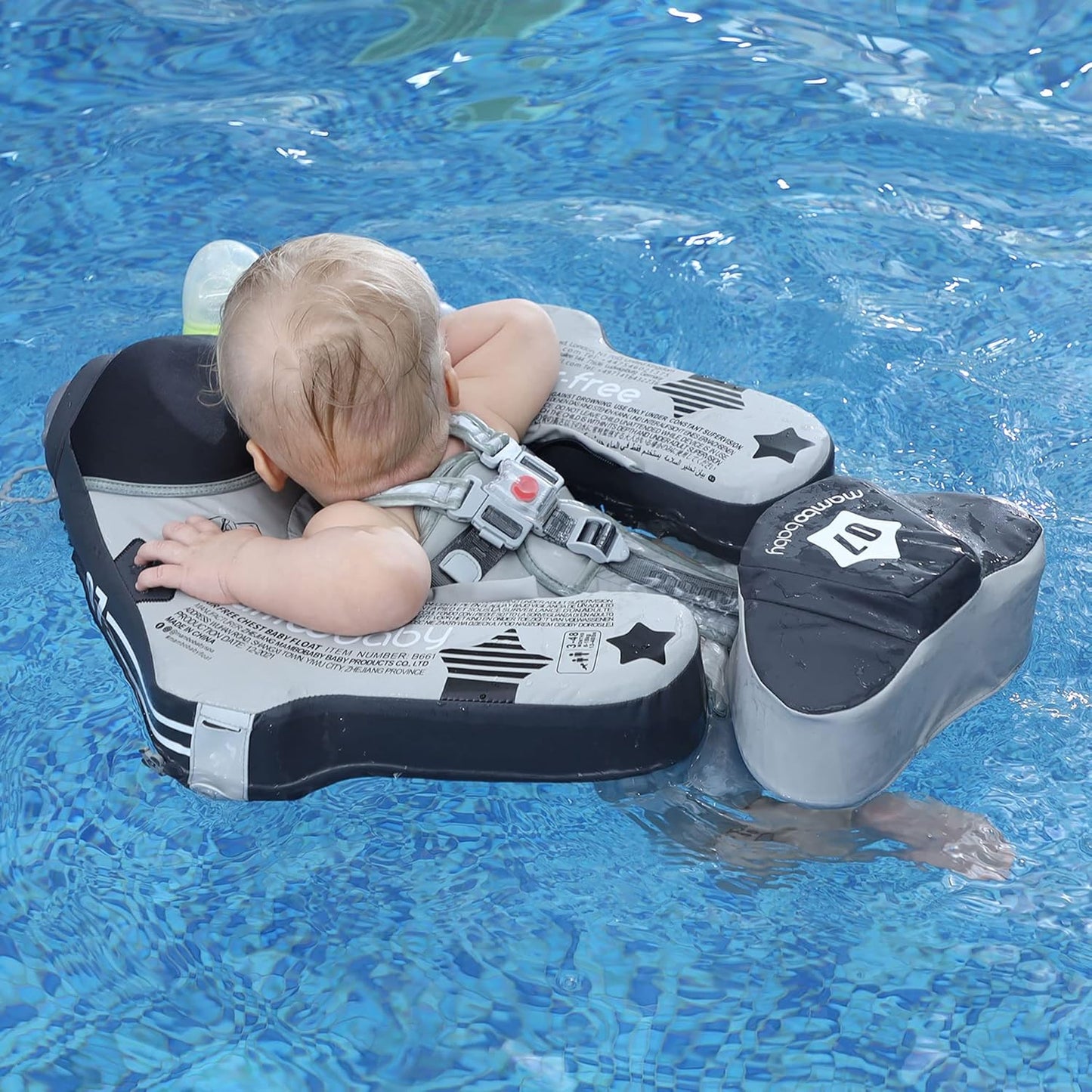 Mambobaby Baby Swim Float with Canopy, Non-Inflatable Solid Baby Float, Upgrade Soft Skin-Friendly Material Infant Swim Float