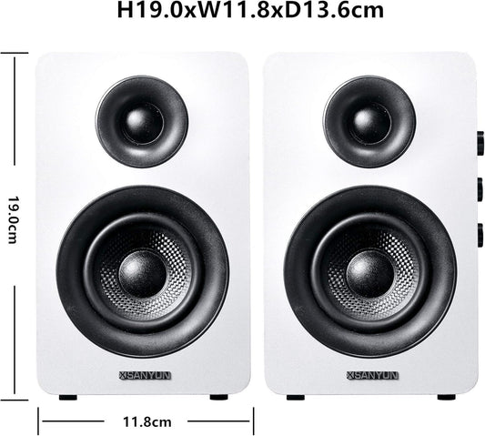Sanyun SW208 3" Active Bluetooth 5.0 Bookshelf Speakers – 60W Carbon Fiber Speaker Unit - Built-in 24bit DAC - Dynamic 3D Surround Sound – 2.0 Computer PC Monitor Gaming Speakers (Pair, White) - PuriLite
