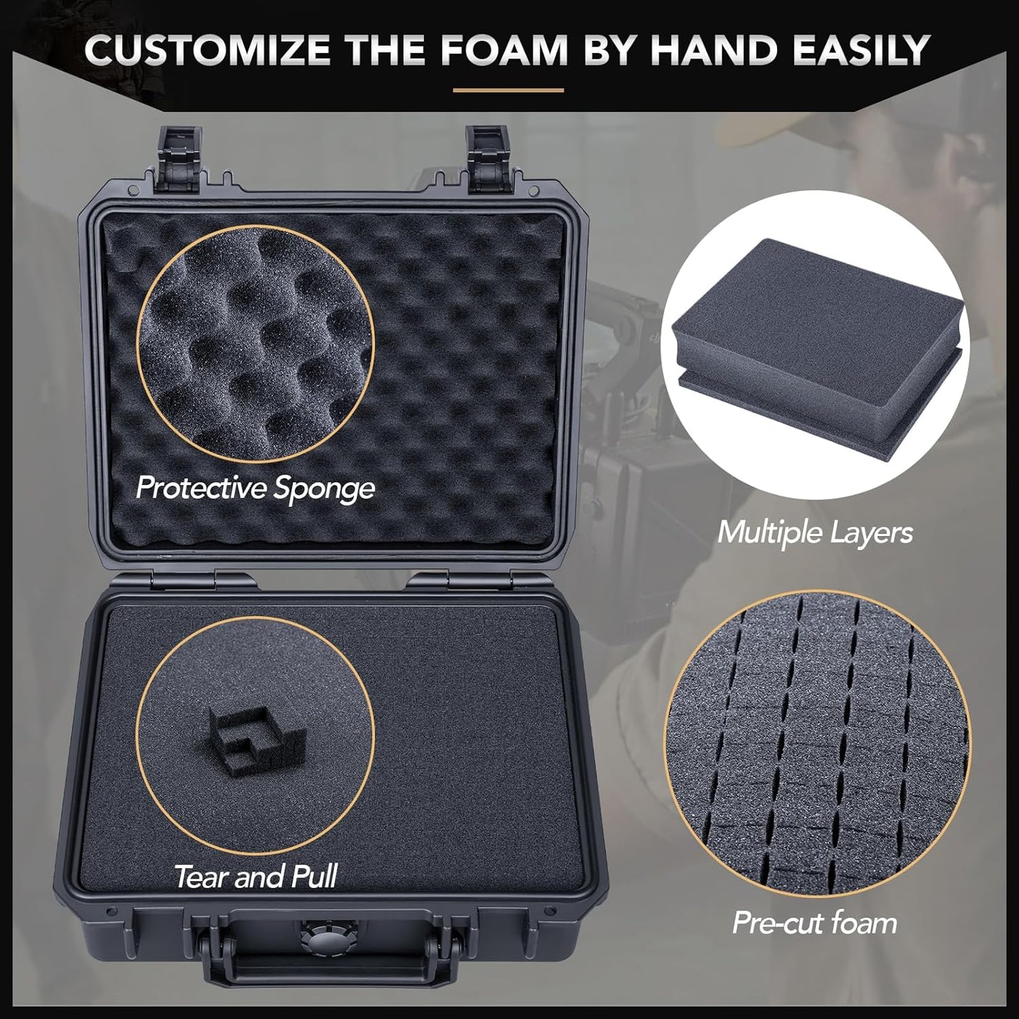 Lykus HC-2710 Portable Waterproof Hard Case with Foam, Camera Case with Customizable Fit Foam,Fit use of Drones,Camera, Equipments, Interior Size 27x16x8 cm