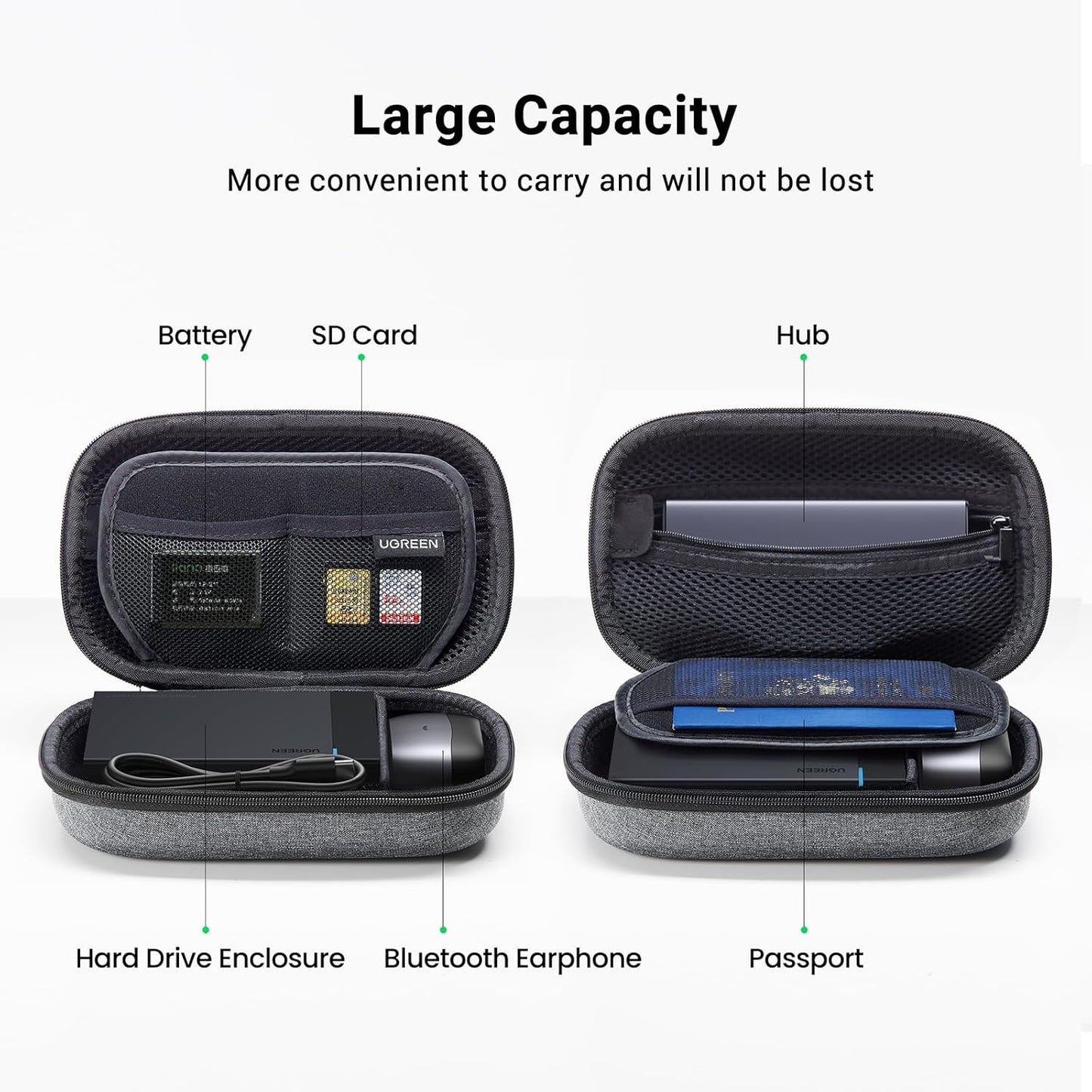 UGREEN Travel Case Universal Electronic Accessories Bag Cable Organizer Portable Carrying Pouch for Mini Speaker, USB Cable, Memory Cards, Power Bank, Hard Drive, Charger, Cosmetics, and More