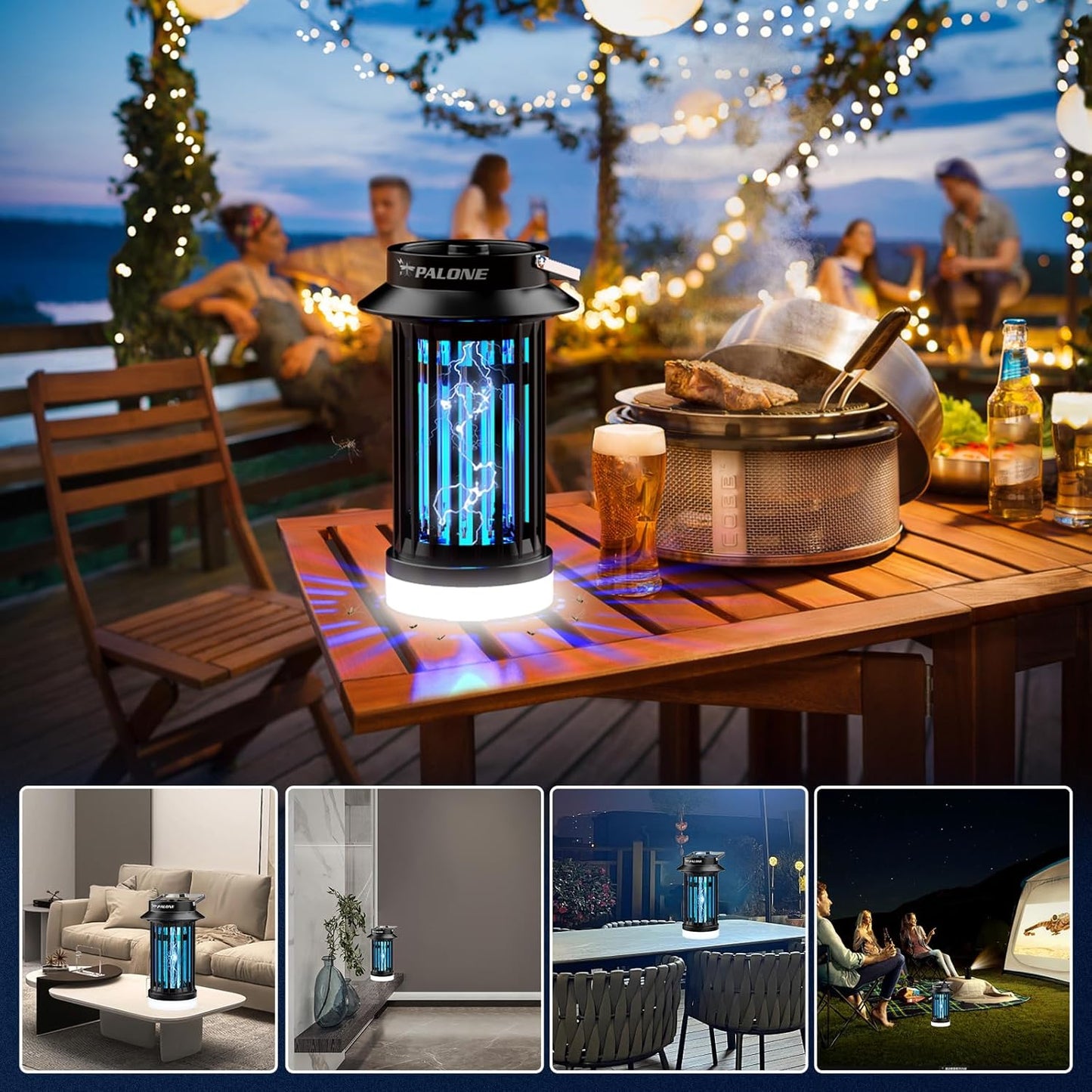 PALONE Bug Zapper, Electric Bug Zapper with 4200V,Indoor Bug Zapper with 2600mAh Used for 13 Hours, Portable Electric Flytrap,Outdoor Bug Zapper for Home,Backyard,Patio,Camping and Fishing