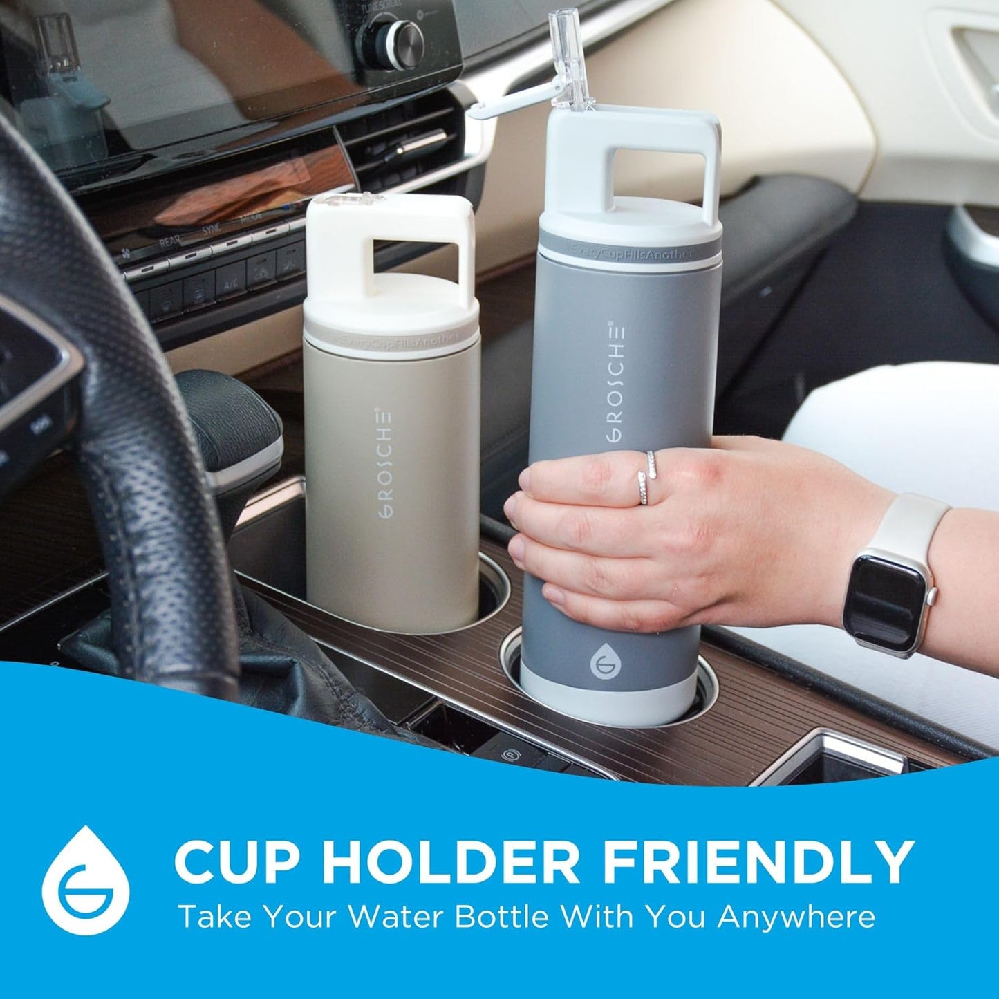 GROSCHE Alpine Flip 'N Sip 16oz Insulated Water Bottle - Stainless Steel, Leakproof Flask with Straw - Perfect for Gym, Travel, Sports & Outdoor Use, Canadian Brand! - 16 fl. oz, Scuba Blue