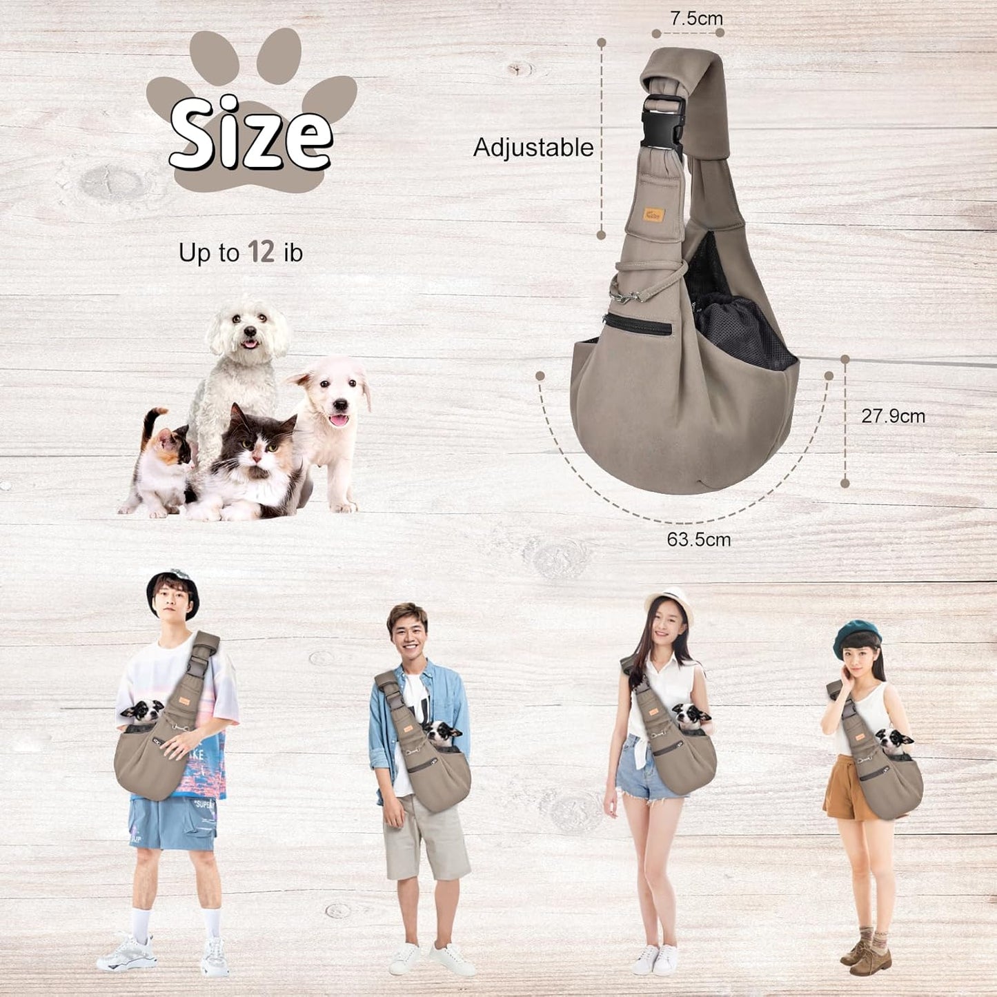 Cuby Adjustable Dog Cat Sling Padded Hard Bottom Pet Carrier Sling Soft Carrying Puppy Bag for Small Dogs Cats Outdoor Travel (Grayish-White)
