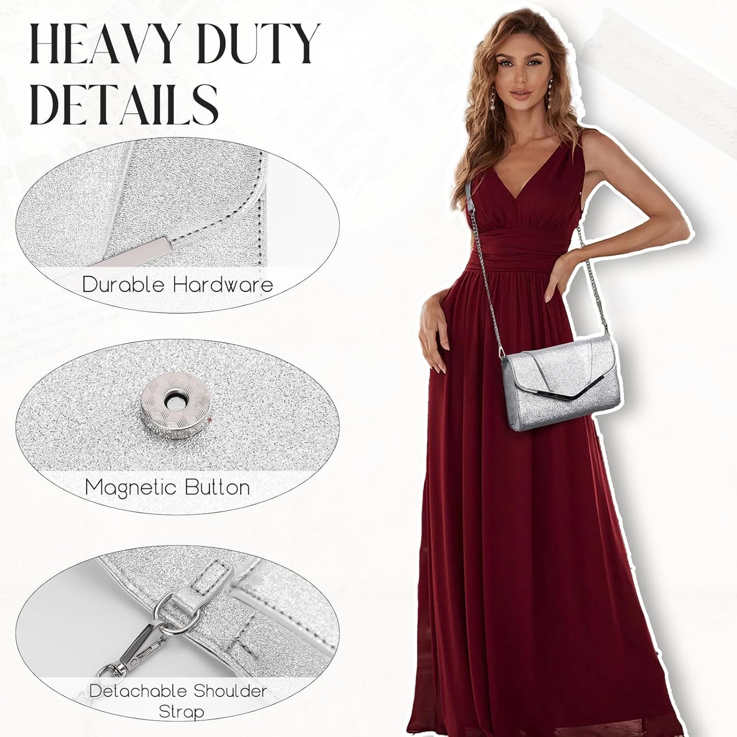 Vaschy Clutch Purse for Women,Fashion Envelope Evening Small Formal Handbag Fold-over Crossbody Shoulder Bag Wedding,Party