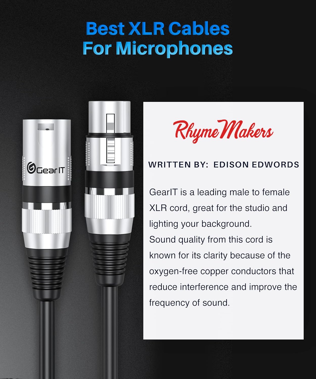 GEARit XLR Male to Female Microphone Cable (10 Feet, 6-Pack) 3-Pin Balanced Shielded Mixer, Recording Studio, Podcast - Black
