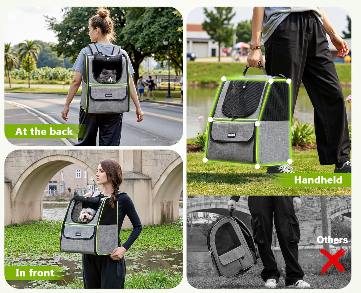 Pecute Expandable Cat Backpack Carrier, Small Dog Backpack Carrier, Pet Backpack Carriers for Cats Dogs Puppy Kitten, Cat Carriers Bag Carrying for Travel Hiking Bike Riding Walking Outdoor,Grey