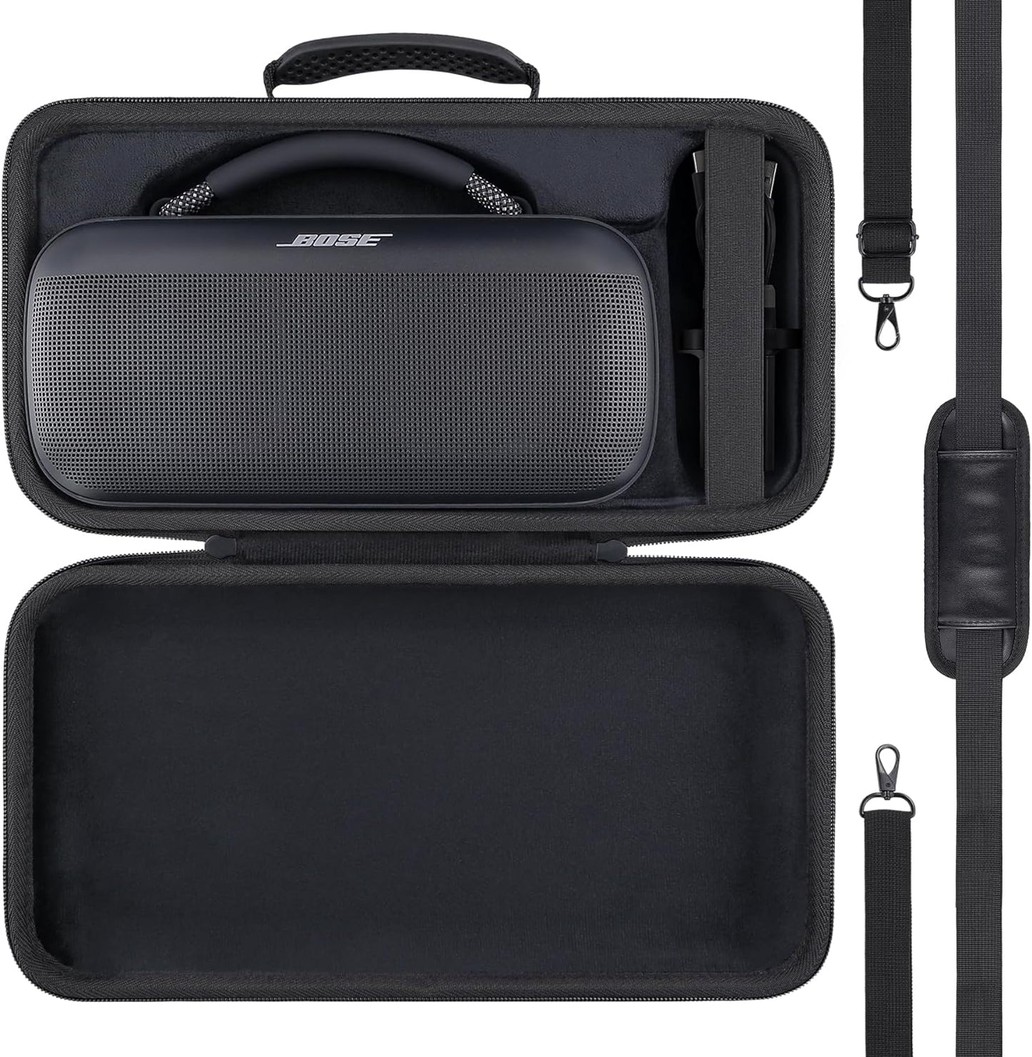 Bose SoundLink Max Portable Speaker Hard Protective Case, Portable Travel Case with Shoulder Strap and Handle (Black Case) - co2CREA
