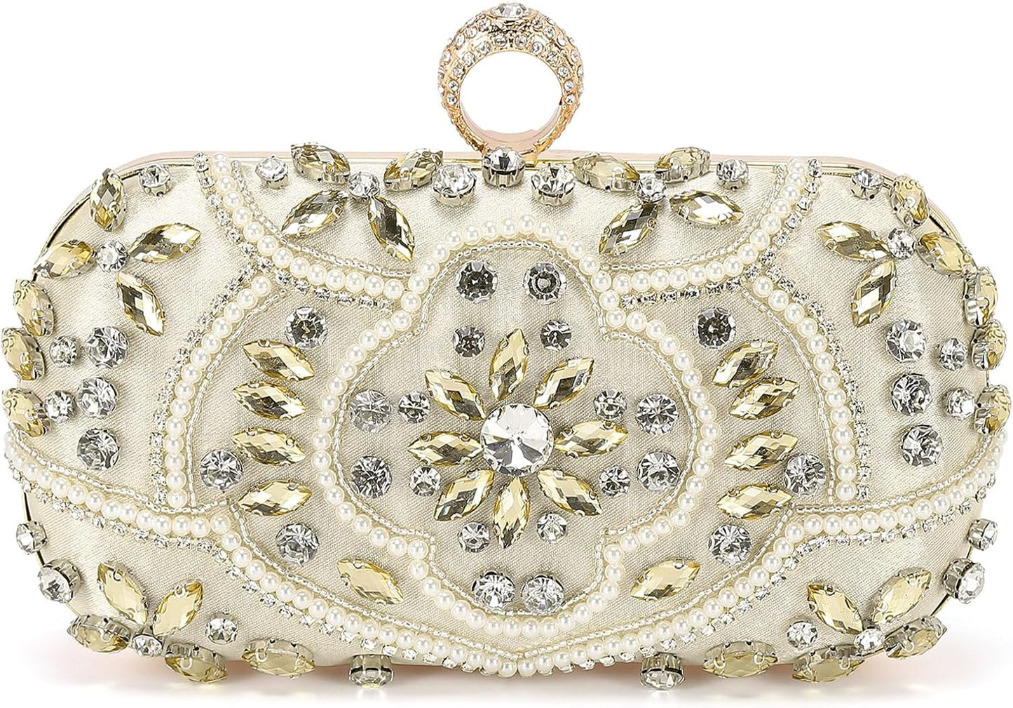 DTGN Evening Bags Clutch Purses for Women Formal, Beaded Clutch Rhinestone Handbags Shoulder Bag with Chain Sparkly