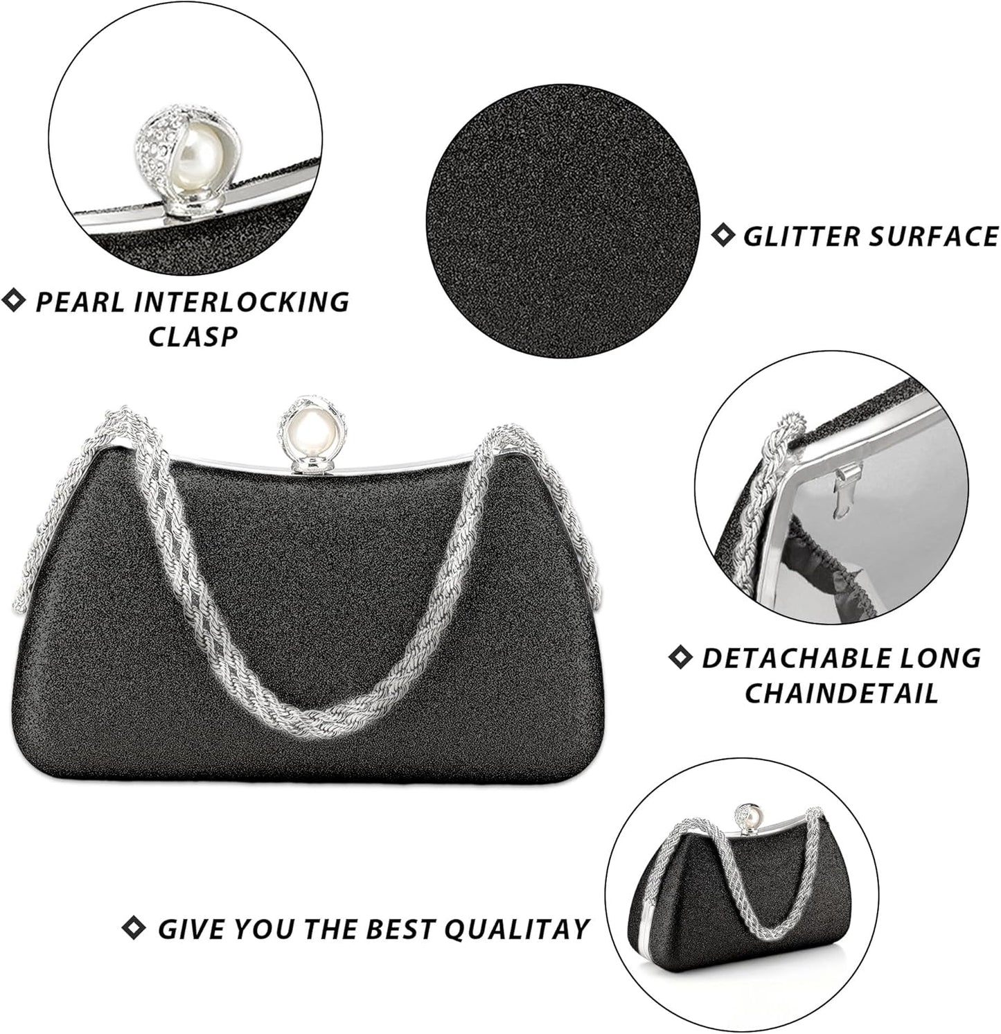 Buric Evening Clutch Bag for Women Glitter Shiny Dress Purse Wedding Bride Handbags Evening Clutches for Cocktail Party