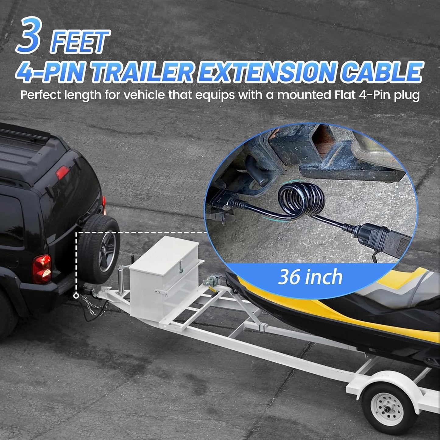 MECMO 3ft 4-Pin Flat Trailer Extension Coiled Cable 4 Pin Male and Female Wiring Harness Adapter, Trailer Wire Extension 4-Way Vehicle-Side and Trailer-Side 4 Prong Connector Extender Cord 3 Feet 36'' - PuriLite