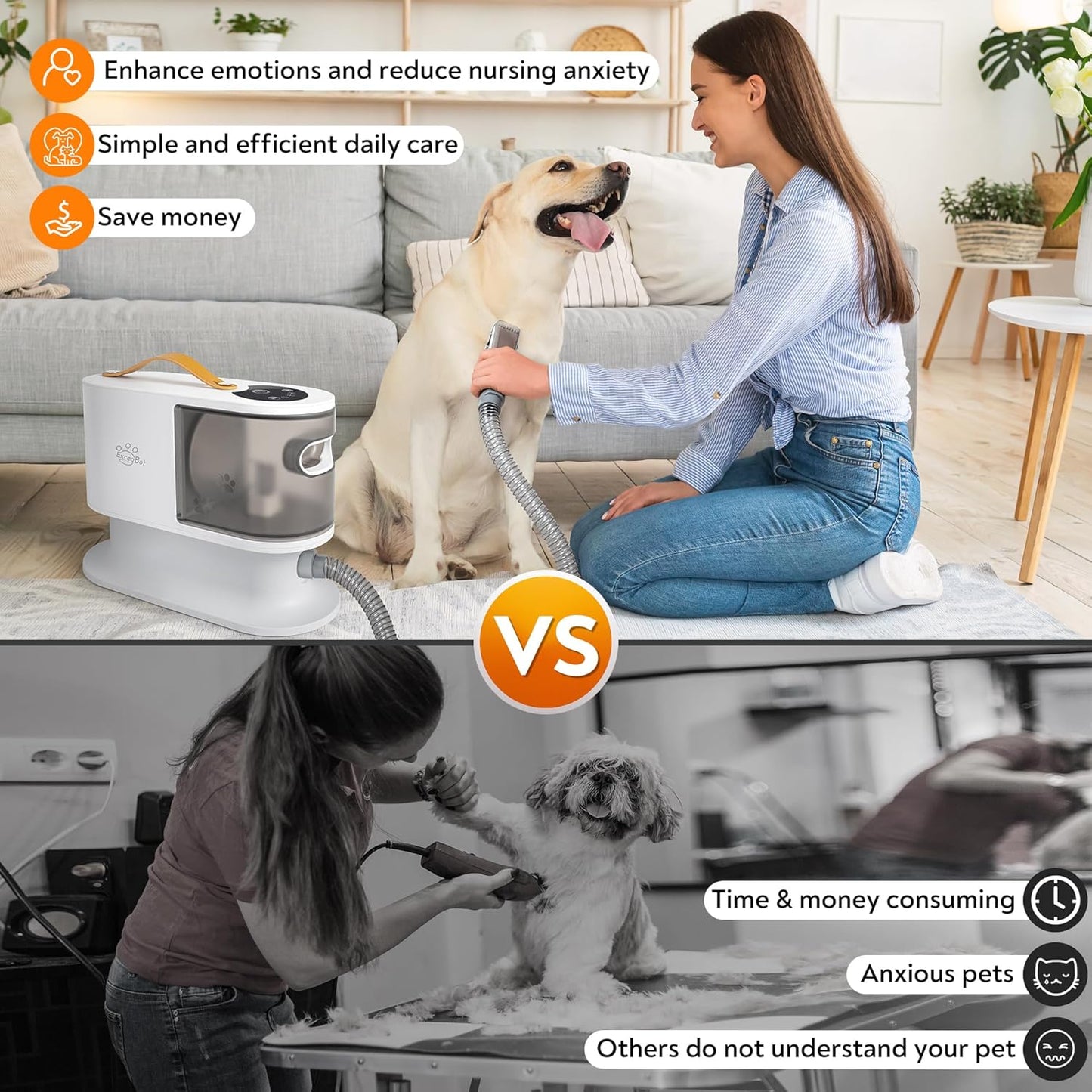 Excegbot Dog Grooming Vacuum, 12kPa Low Noise Pet Hair Vacuum with 2L Dust Cup – 99% Hair Removal for Dogs & Cats, Includes 5 Proven Grooming Tools for Home Cleaning
