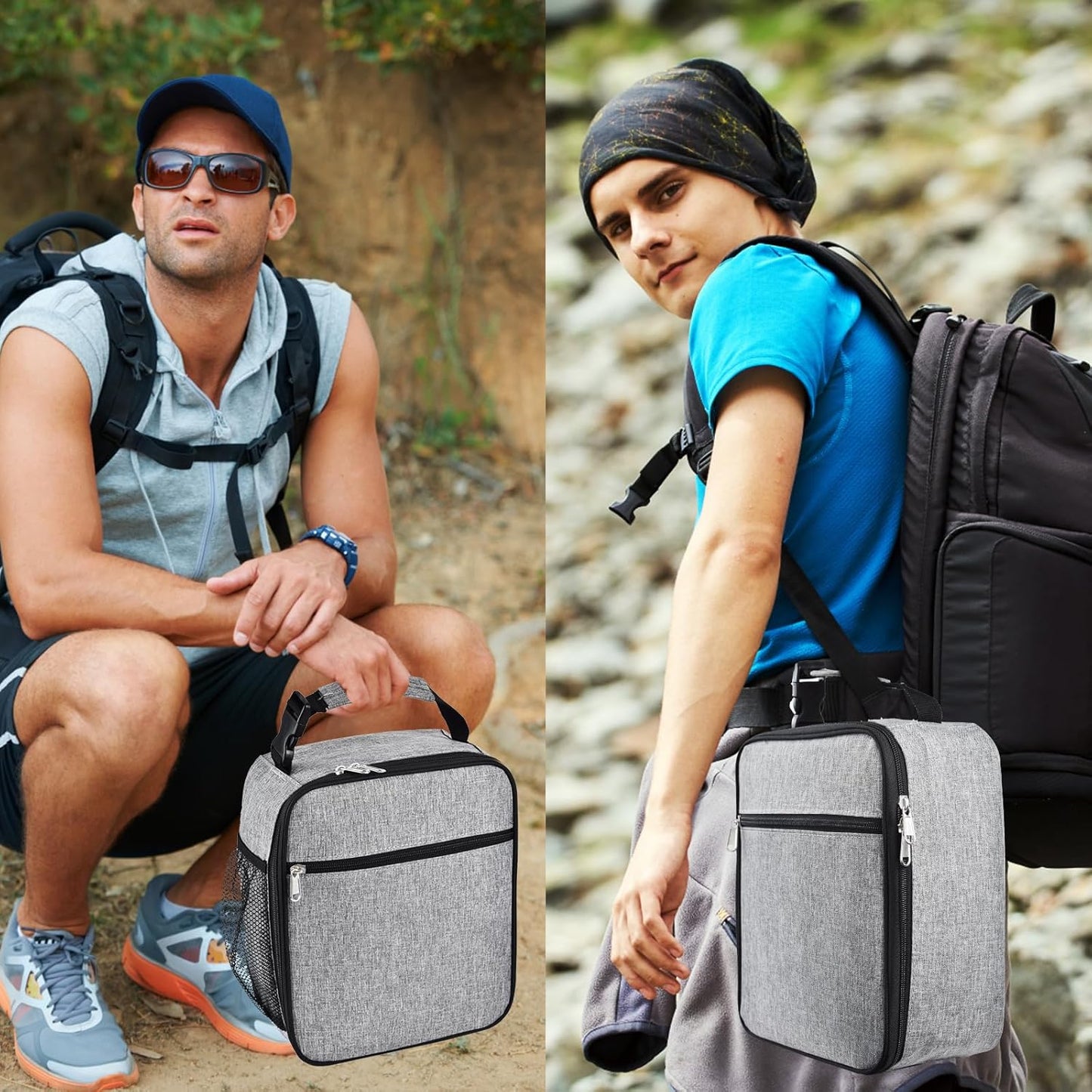 Insulated Lunch Bag, Leakproof Portable Lunch Box for Women Men Boys Girls, Large Capacity Cooler Bag with Handle and Bottle Pocket for Office School Camping Hiking Outdoor Beach Picnic (Black)