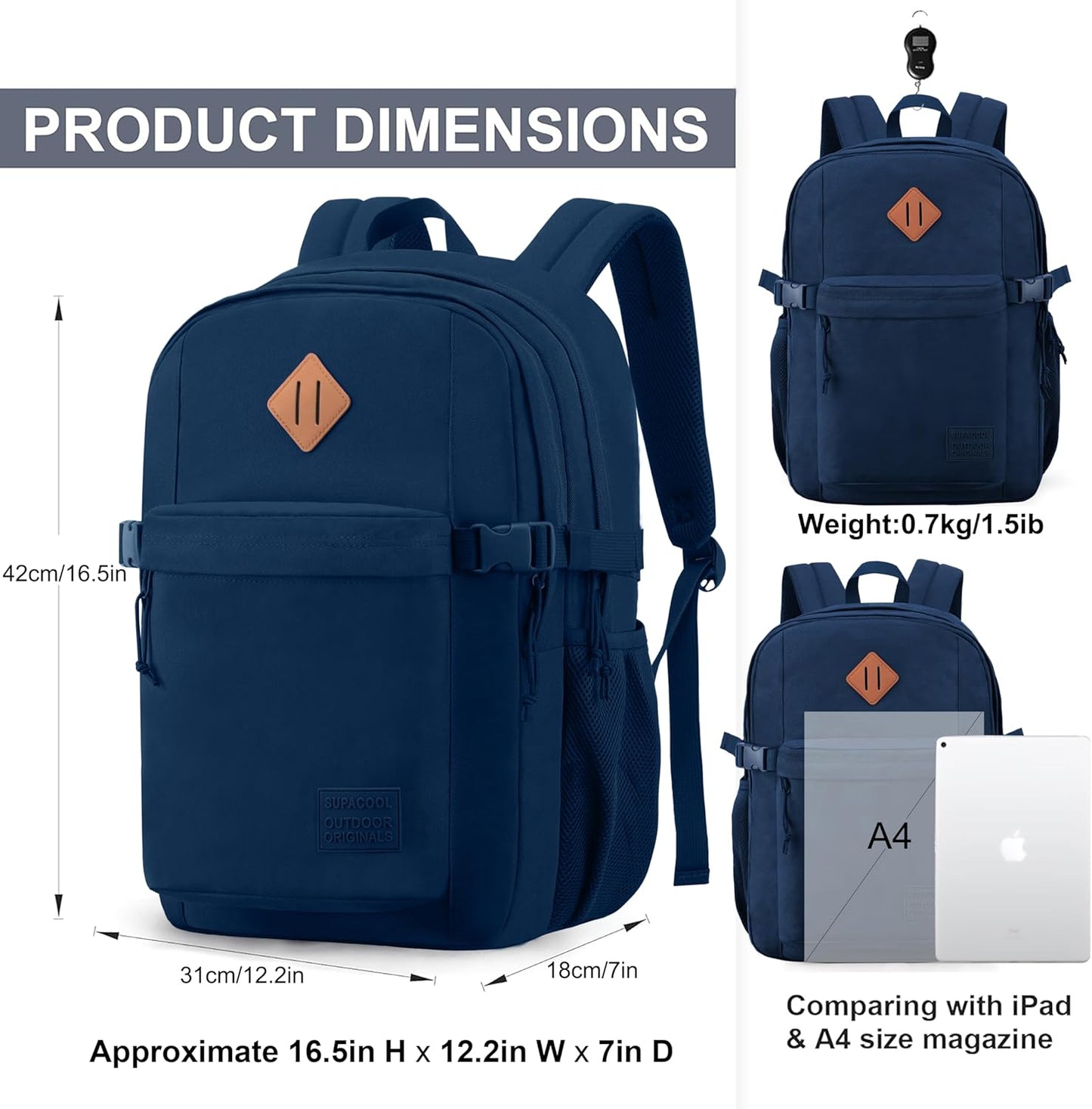 SUPACOOL Lightweight Casual Backpack for Men and Women, Large Backpack for School Boys and Girls