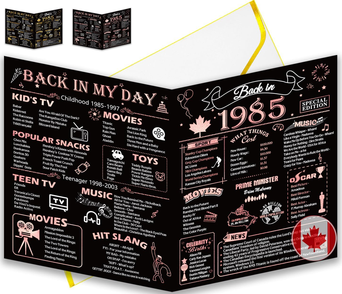 50th Birthday Card, Jumbo CANADA 25x20cm Back in 1975, Gilding Happy 50th Birthday Decoration for Woman, Men, Funny 50 Birthday Gifts for Wife, Husband, Him, Her, Mom