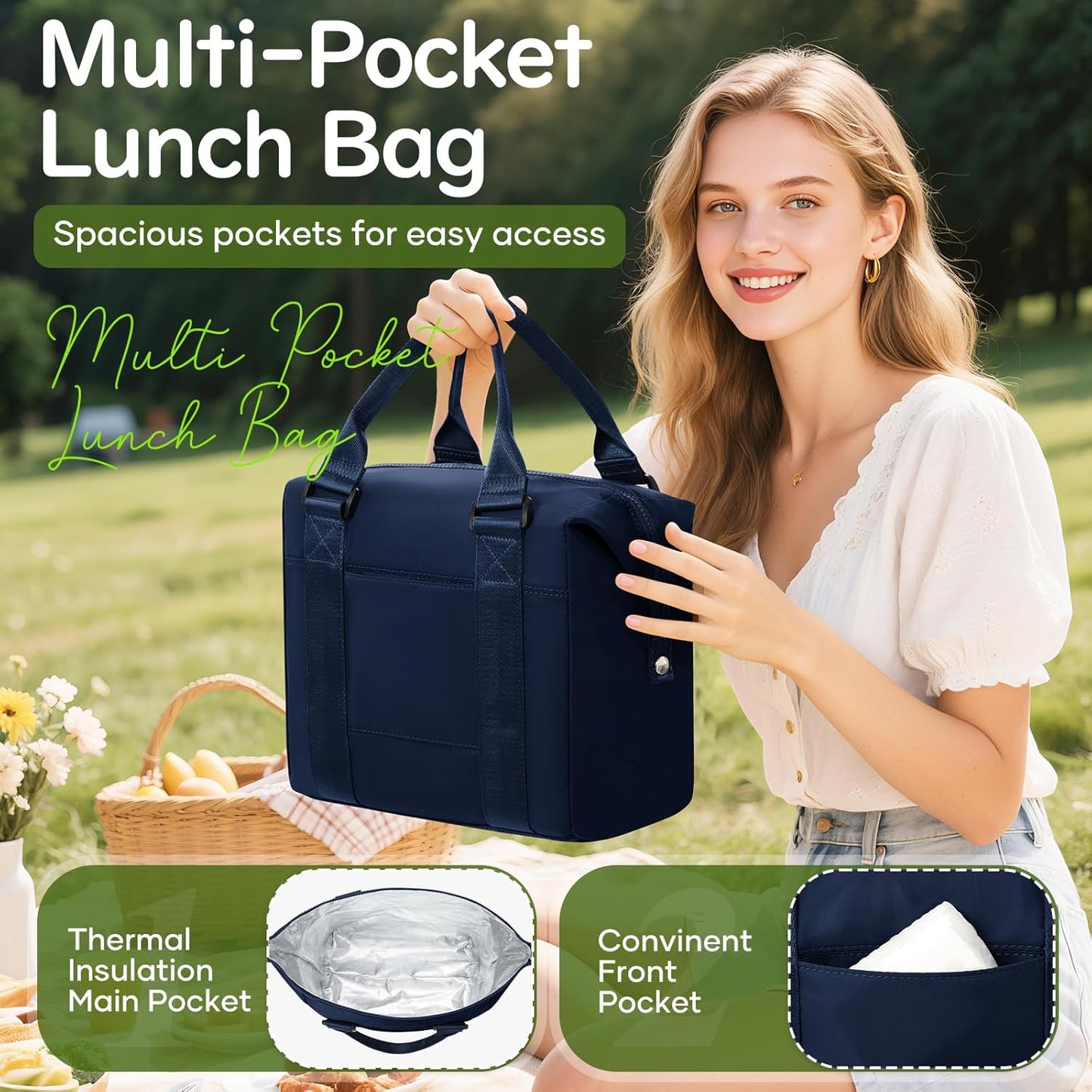 Lunch Bag Insulated Lunch Box Leakproof Lunch Tote Bags for Women Men,Portable Thermal Cooler Bag Lunch Containers with Shoulder Strap for Work, Family, Picnic, School, Outdoor,BBQ C2-Pinkpurple