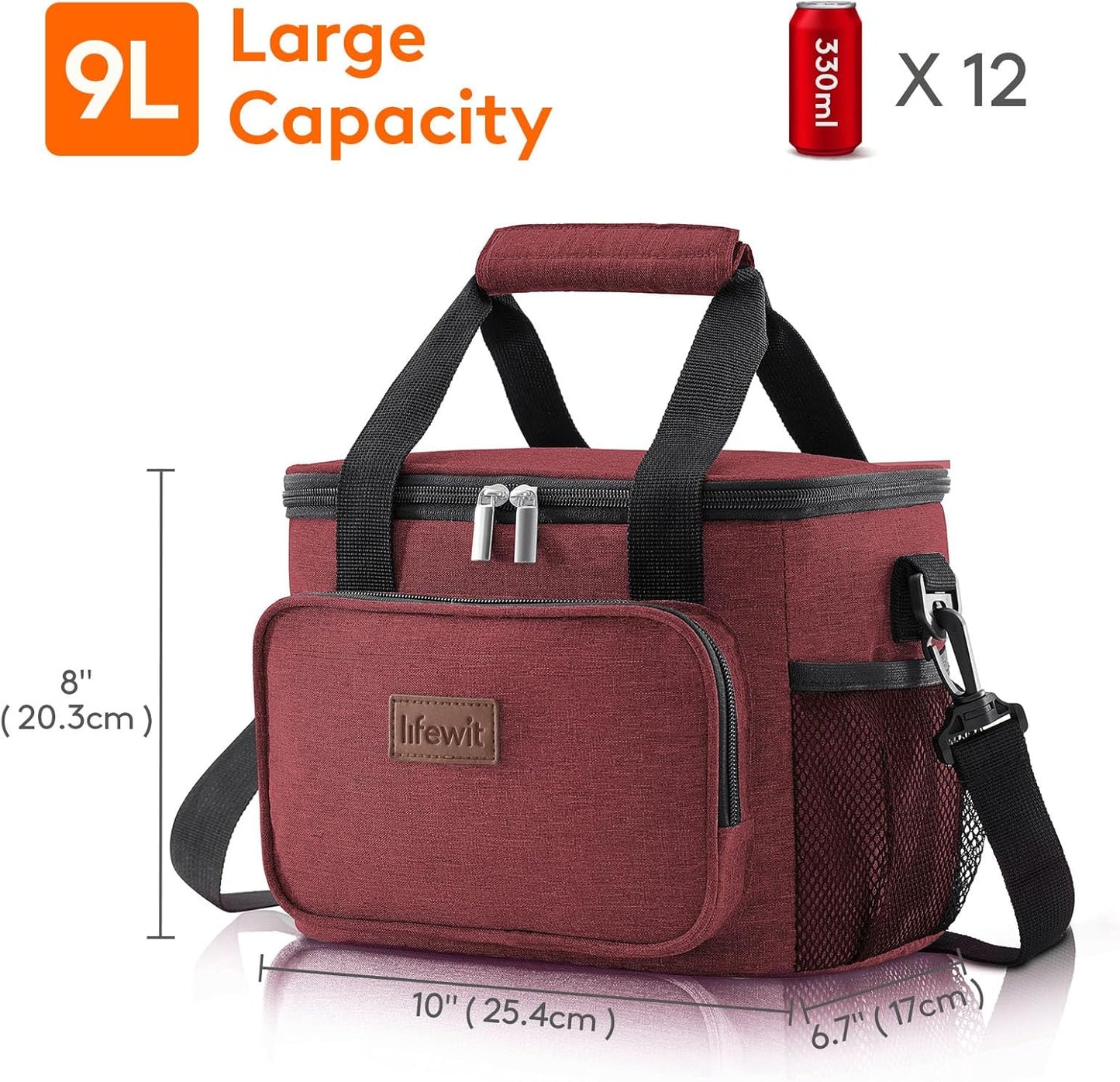Lifewit Large Lunch Bag for Adults, 24-Can 15L Insulated Lunch Box Leakproof Soft Cooler Cooling Tote for Men Women, Waterproof Reusable Cooler Bags for Work Office Outdoor Picnic Camping, Black