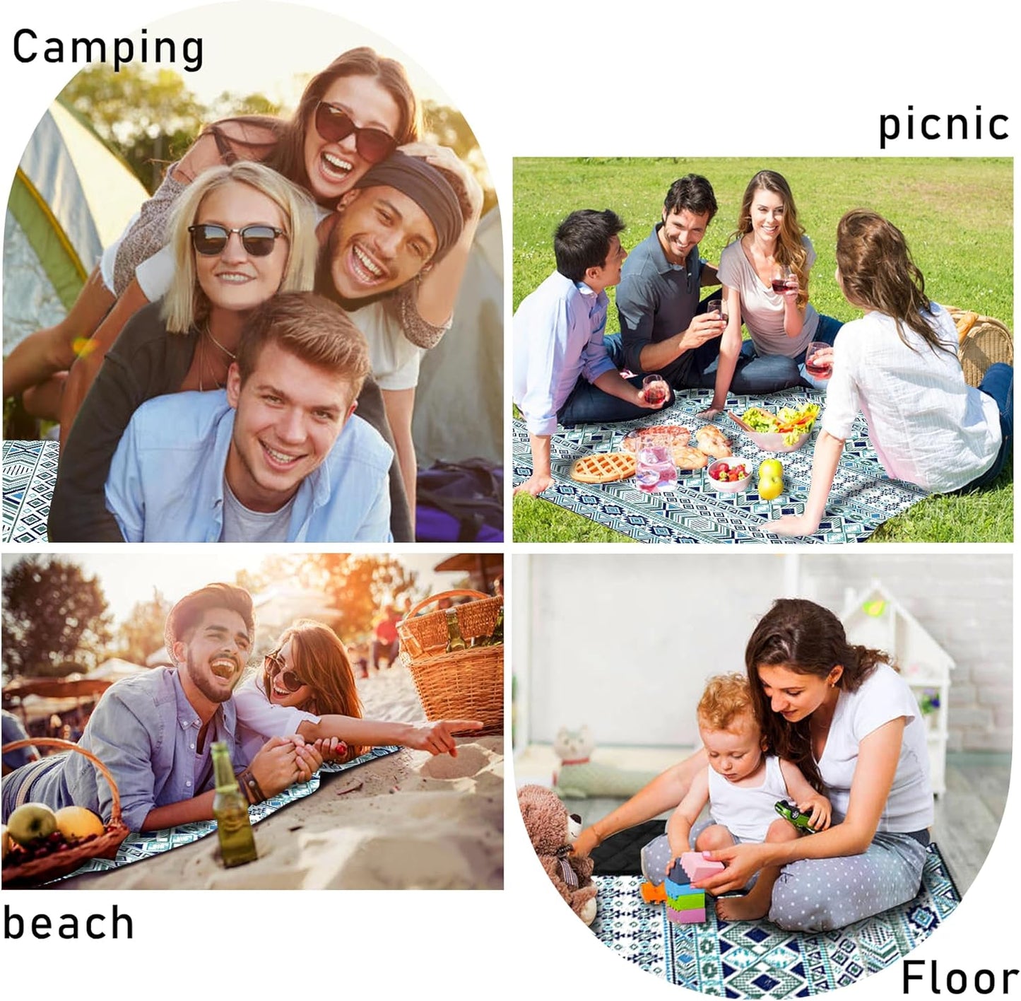 SAMSIER Large Outdoor Picnic Blankets Waterproof Foldable, Beach Blanket Sandproof Portable, Cute Picnic Mat Washable (Navy Blue, 60"×80")