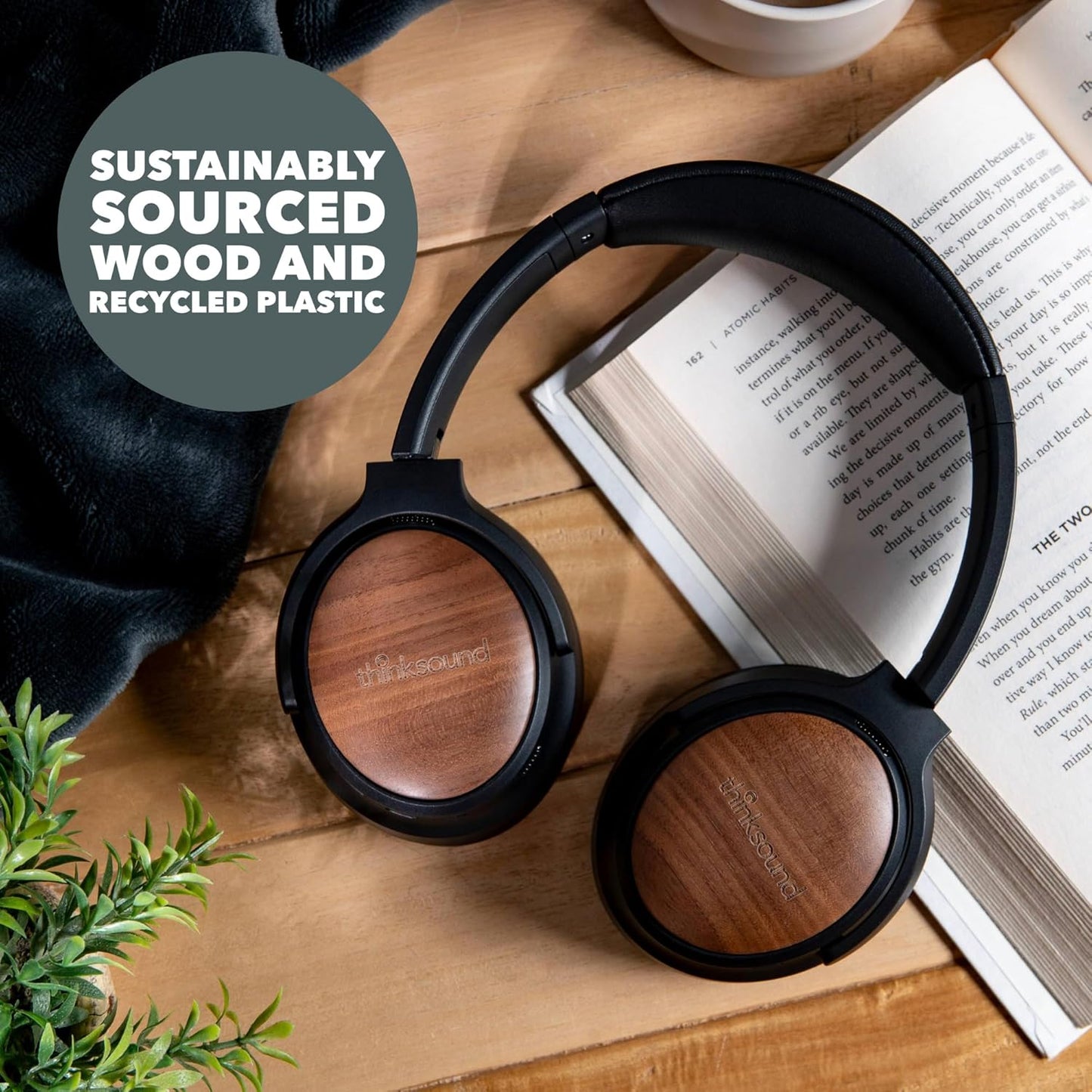 Thinksound ov202w Over Ear Noise Cancelling Headphones, 100+ Hours of Listening ANC Hybrid Active Noise canceling Battery Best HiFi Headset for Studio Monitor, Beats, Musicians, Gym, Guitar, bass