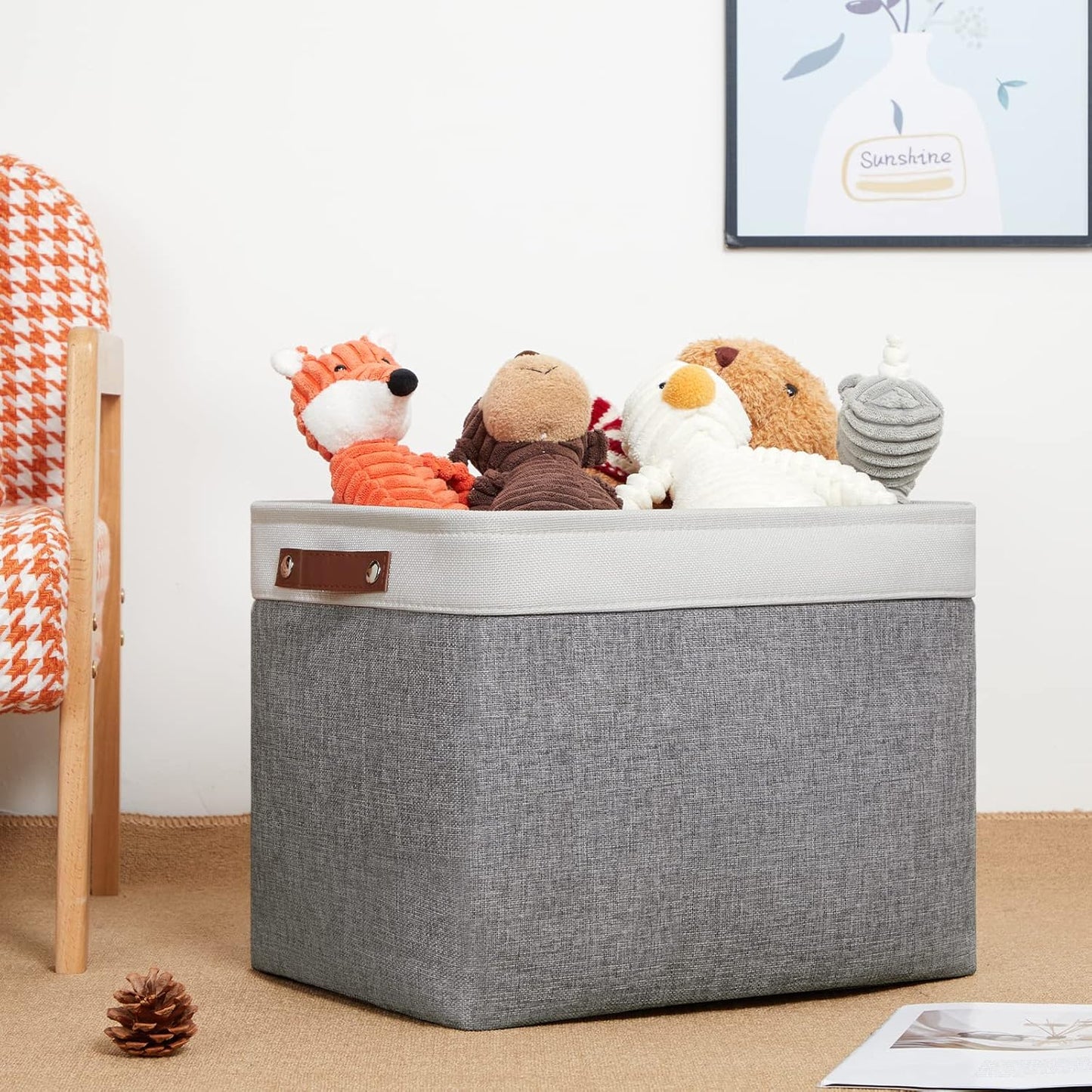 DULLEMELO Storage Baskets for Shelves, Fabric Collapsible Rectangular Storage Bins for Shelves, Closets, Nursery, Home, Office, Empty Gift Baskets (White&Teal)