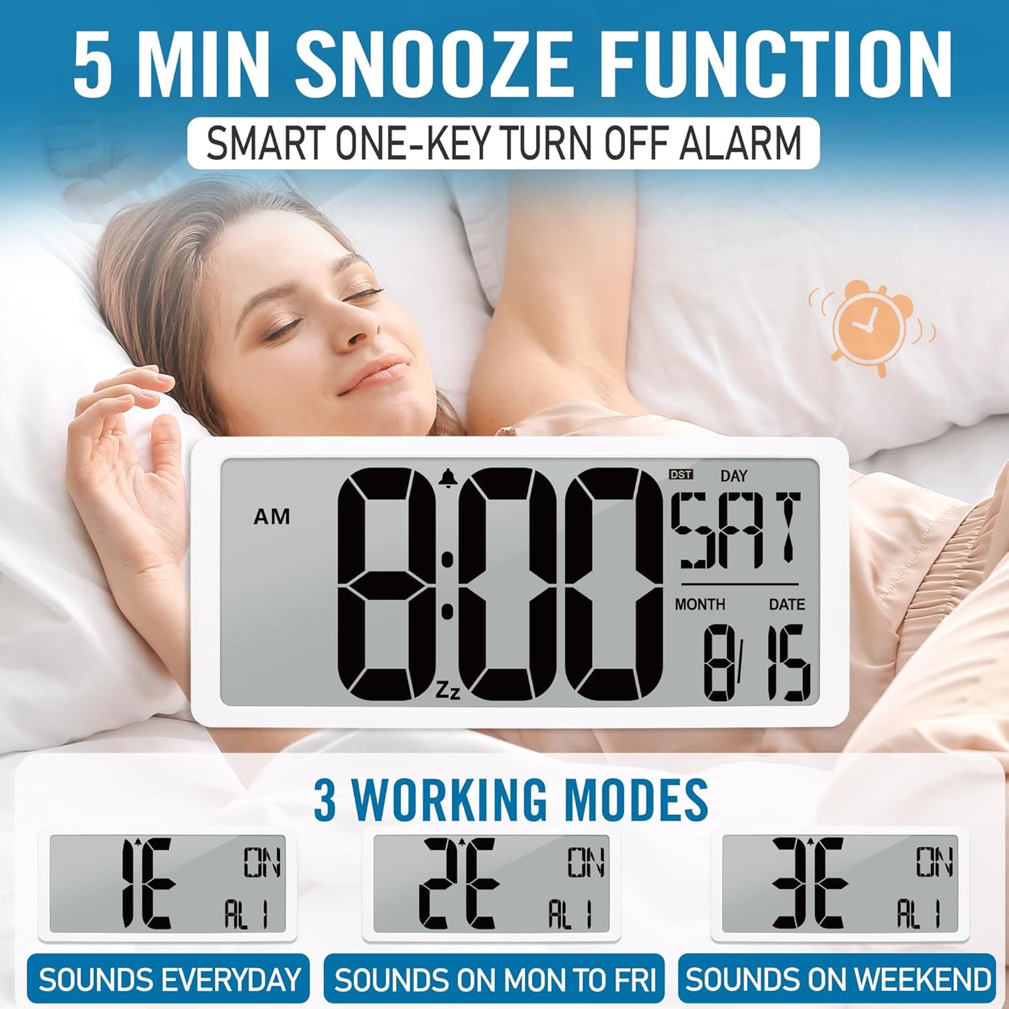 KMMKGG 15" Large Digital Wall Clock Battery Operated, Digital Clock Display with Day, Date & Temperature, Large Wall Clock for Bedroom, Livingroom, Office(4.6" Numbers)