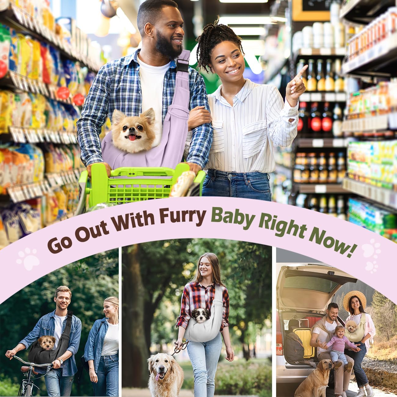 Pawaboo Small Dog Sling Carrier, Reversible Hands Free Dog Sling Carrier for Small Dogs and Cats, Puppy Sling Carrier with Adjustable Strap Buckle & Safety Harness, Puppy Essentials, Grey