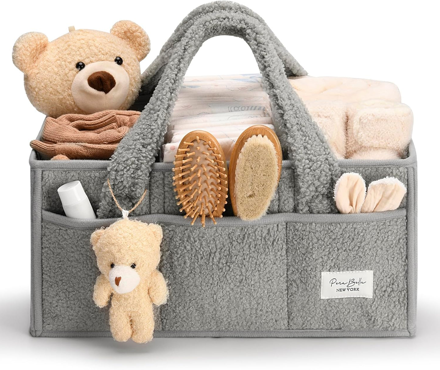 PeraBella Baby Diaper Caddy Organizer, Baby Organizers and Storage for Changing Table, Babies Shower Gift Basket for Boy &Girl, Nursery Essentials Car Caddy Organizer with Handle, White Diaper Basket