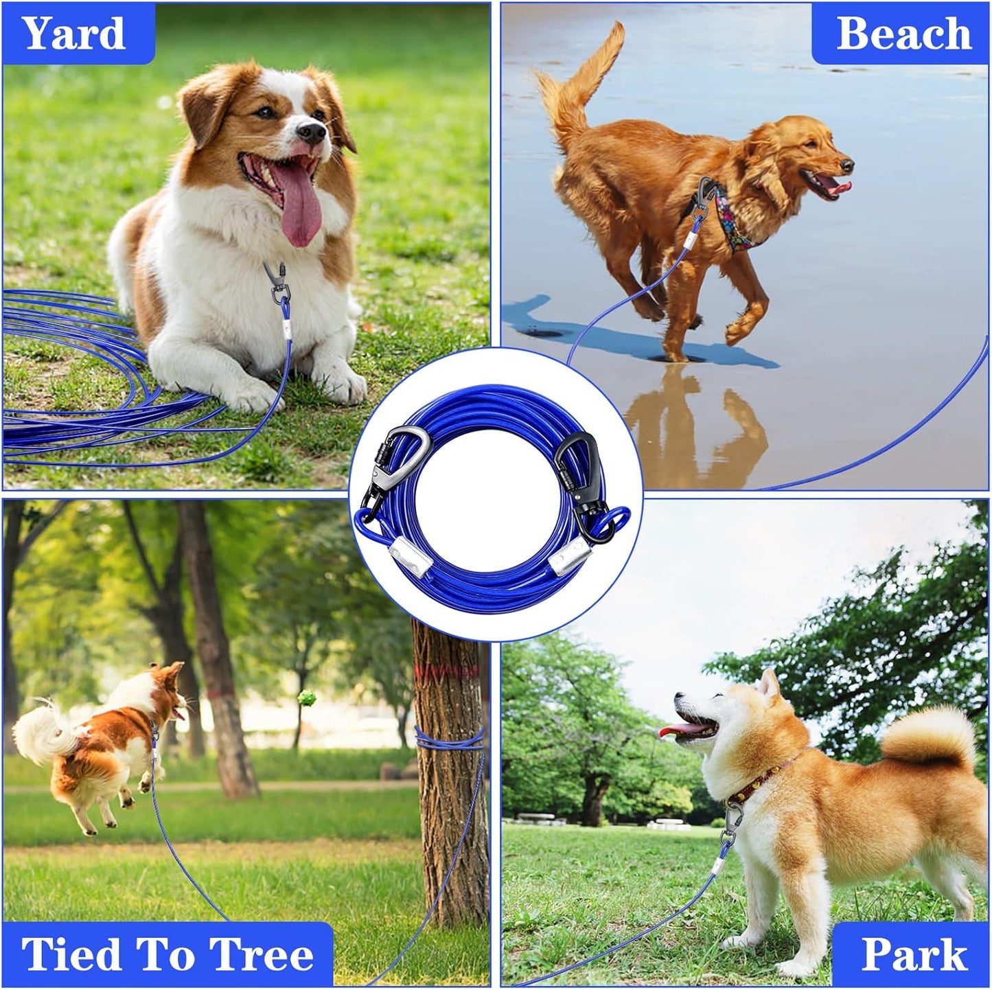 Tie Out Cable for Dogs, 10FT Dog Leads for Yard Chew Proof, Heavy Duty Dog Tie Out Cable for Large Dogs Up to 126lbs, Durable Dog Runner for Yard or Camping