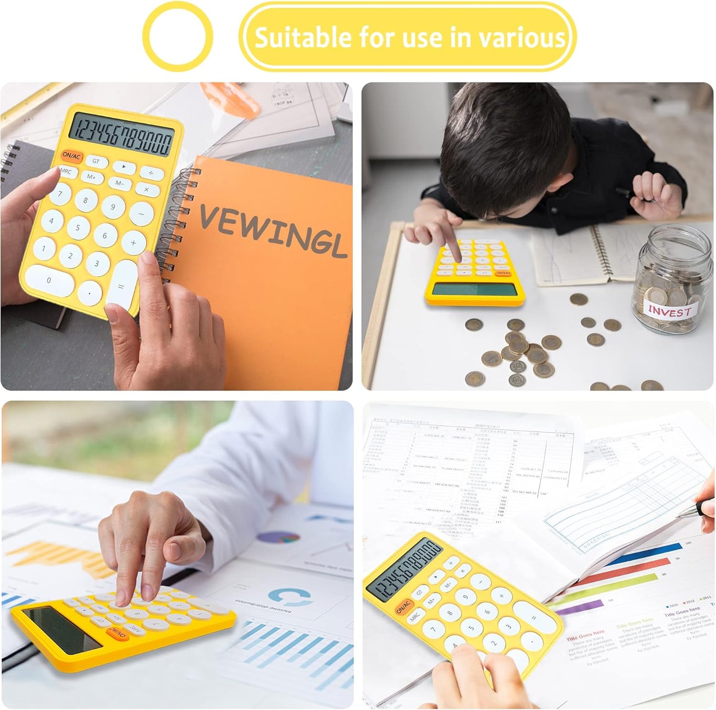 VEWINGL Mechanical Switch Calculator, 12 Digit Large LCD Display and Buttons, Great for Everyday Life and Basic Office Work, with Battery