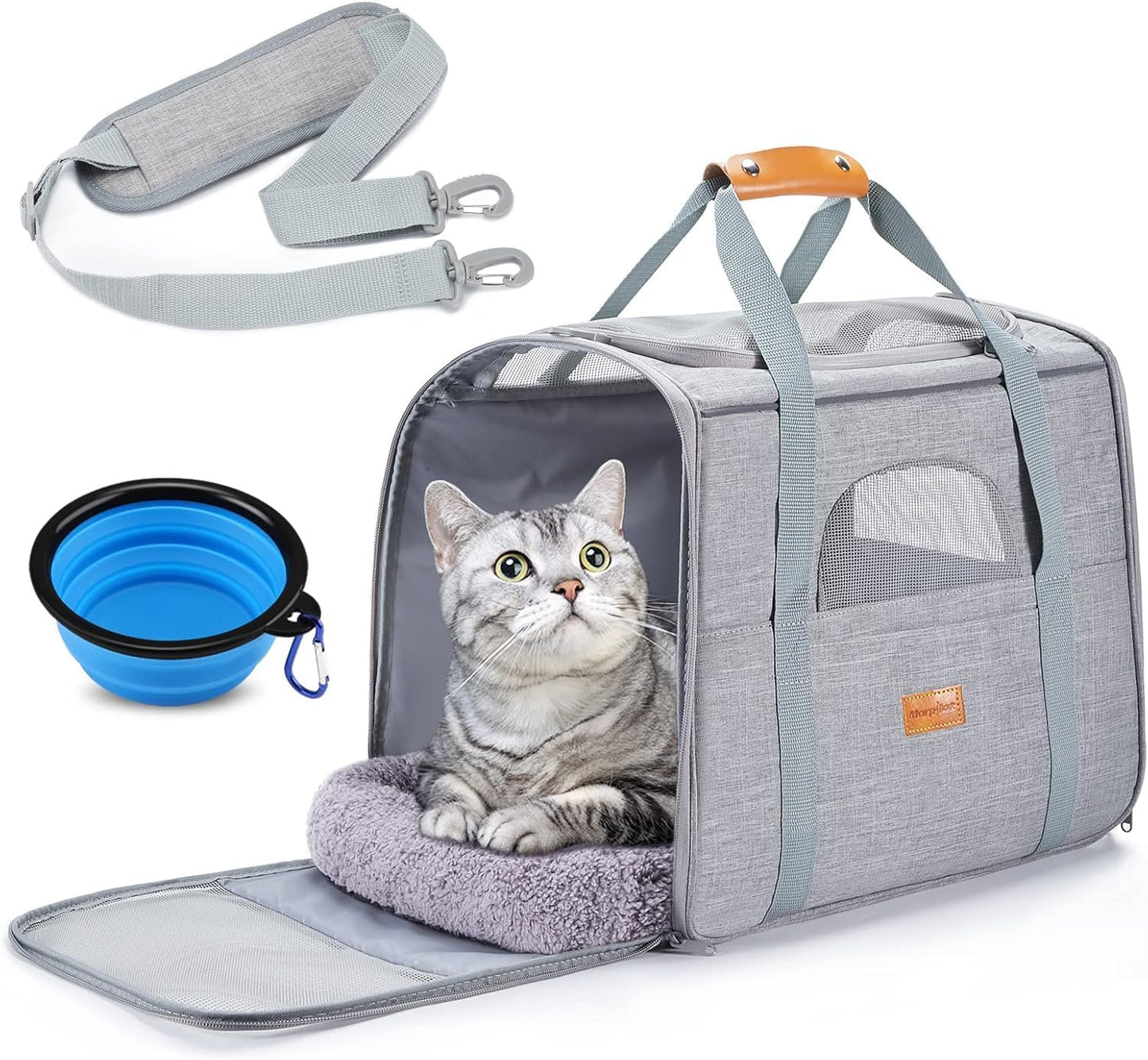 Morpilot Cat Carrier Soft - Portable Pet Carrier for Small or Medium Cats, Dogs and Puppy up to 14lbs, Airline Approved Dog Carrier with Safety Buckle - (Dark Gray)