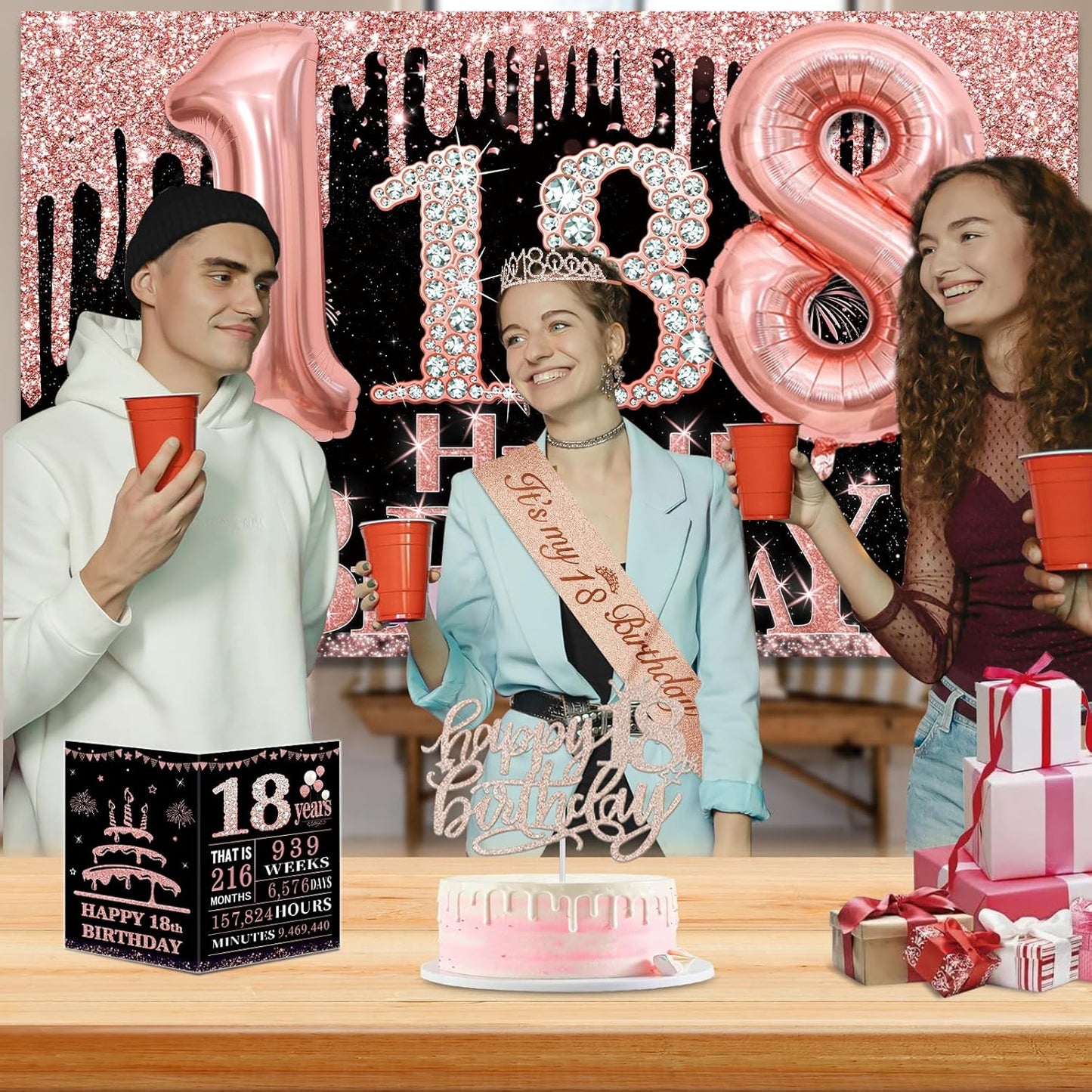 40th Birthday Decorations for Women,32pcs 40th Birthday Party Decorations,Including Backdrop, Crown,Sash,banner, Hanging Swirl,Cake Topper,balloons,Paper Fans,Anniversary Card and paper fans
