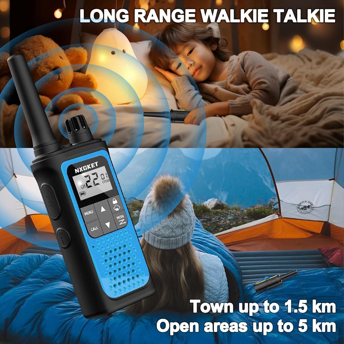 NXGKET Walkie Talkies Long Range for Adults Kids – Rechargeable Two Way Radio with 22 Ch, 1800mAh Battery, USB-C Charging, NOAA Weather, VOX, Flashlight – Great for Outdoor Camping & Hiking 4 Pack