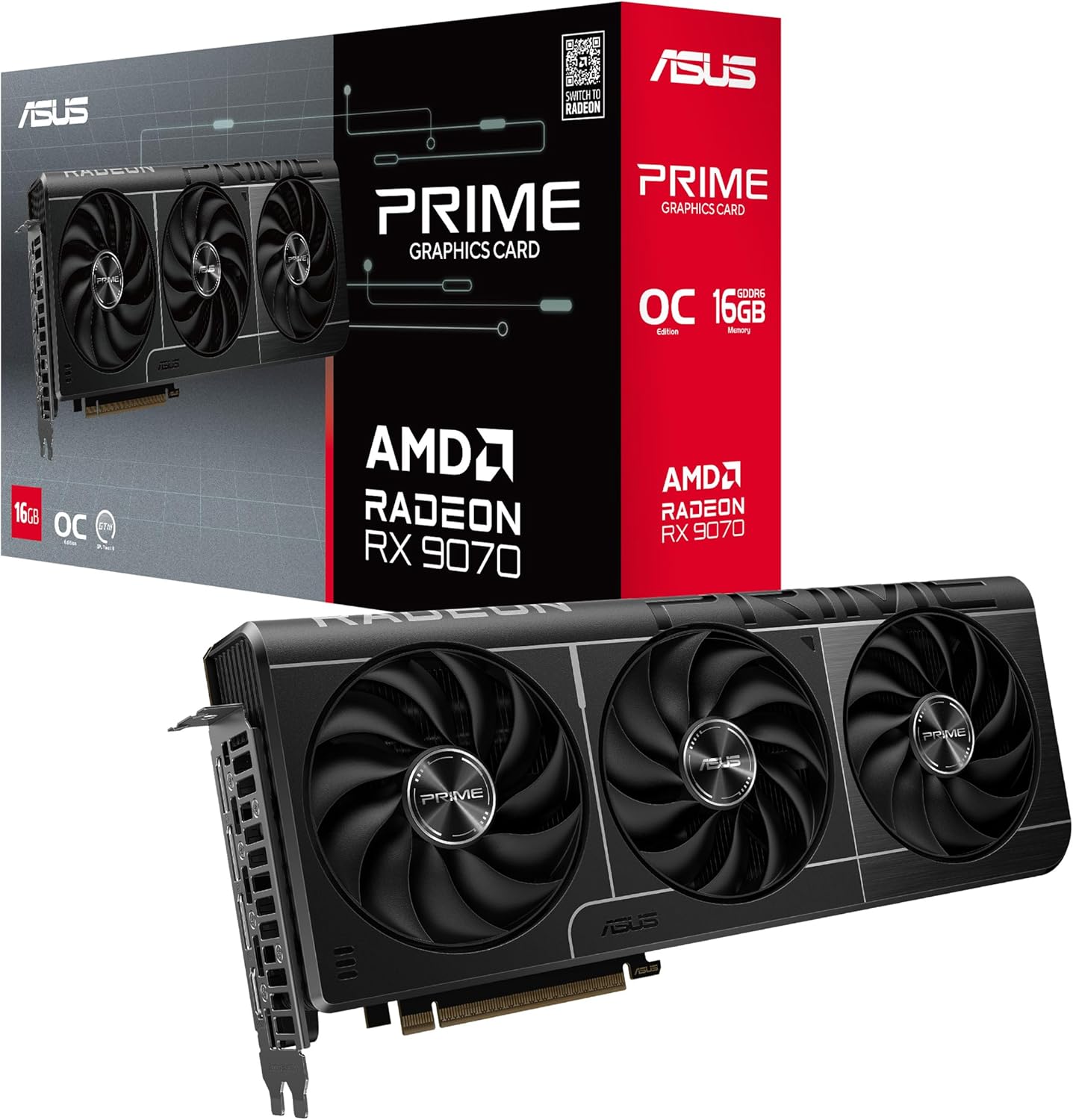 ASUS Prime Radeon™ RX 9060 XT 16GB GDDR6 OC Edition Graphics Card (PCIe 5.0, HDMI/DP 2.1, 2.5-Slot Design, axial-tech Fans, Dual Ball Fan Bearings, Dual BIOS, ASUS GPU Guard)