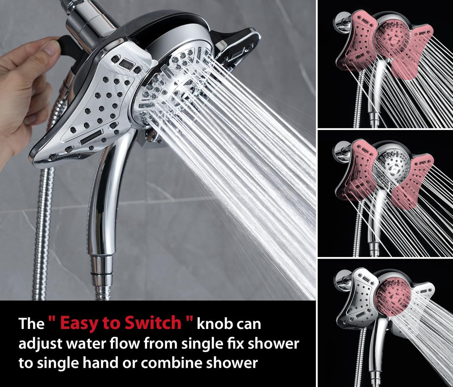 High Pressure Shower Head with Handheld: GRICH 2-in-1 Shower Heads with Hand Held Spray Combo, Anti-Leak 9 Spray Modes Handheld Shower Head & Rain Shower Head with Hose 60'', Angle Adjustable