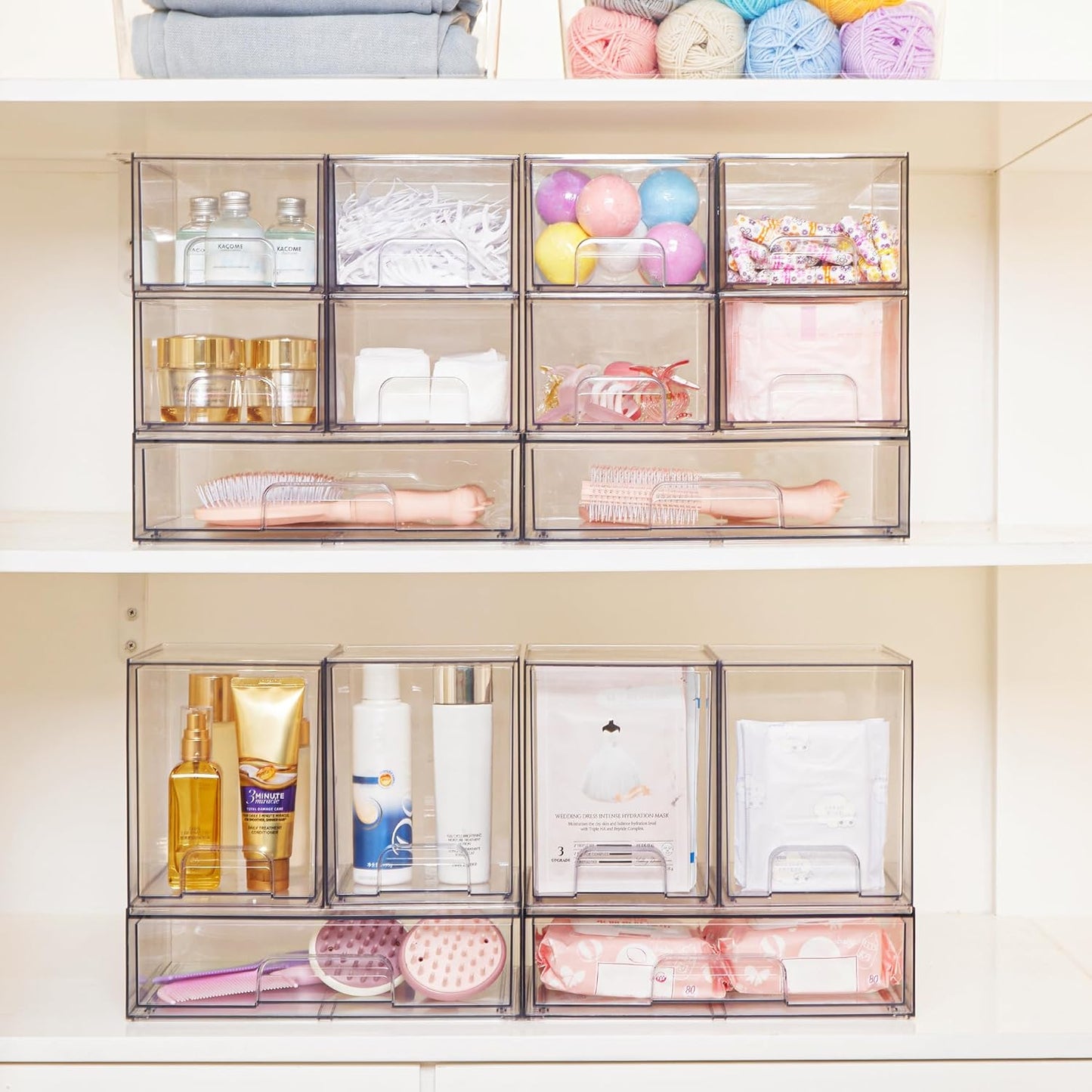 Vtopmart 3 Pack Stackable Clear Plastic Drawer Organizer, Makeup Organizers and Storage for Eyeshadow Palettes, Cosmetics, Beauty Supplies, Ideal for Vanity, Desk, Office, Bathroom Organization