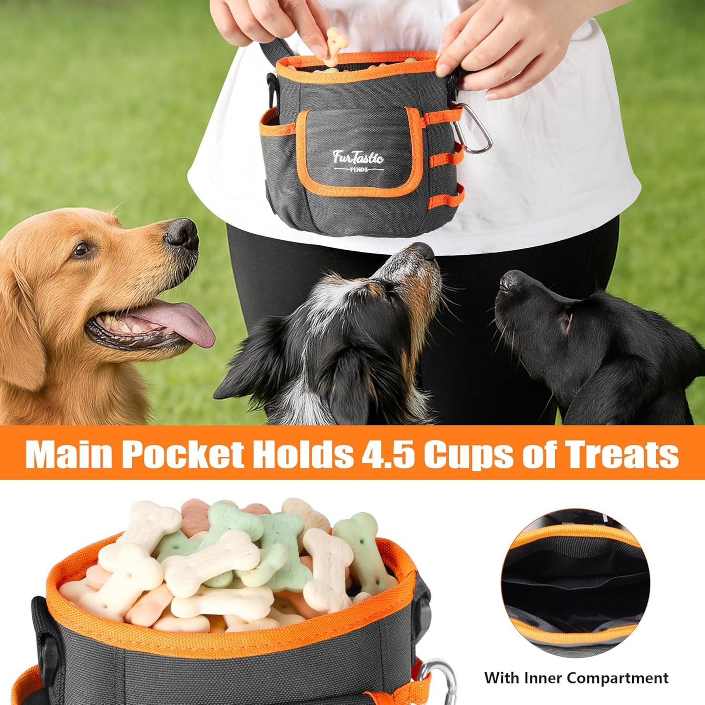 FurtasticFinds Dog Treat Pouch with Quick-Release Magnetic Closure, 3-Way Wear Treat Bags, 900D Waterproof Fabric, 4 Storage Spaces, Treat Pouch for Pet Training Walking (Green)