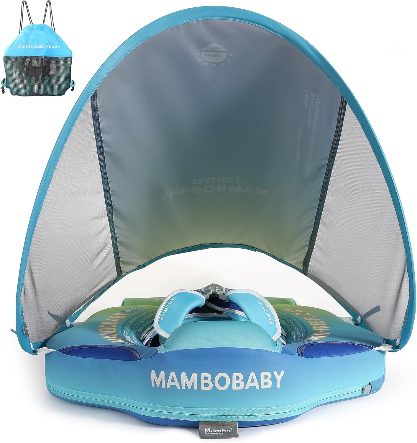 Mambobaby Baby Swim Float with Canopy, Non-Inflatable Solid Baby Float, Upgrade Soft Skin-Friendly Material Infant Swim Float