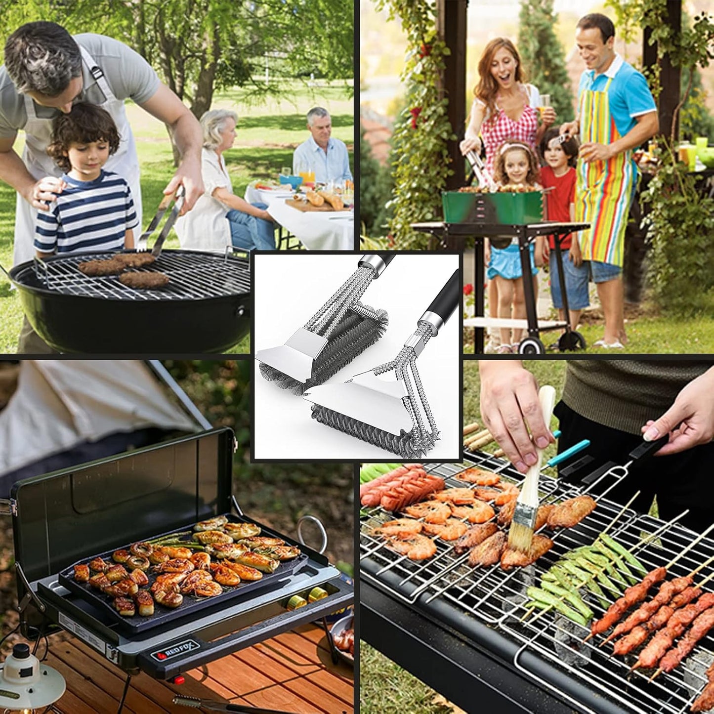 2 Packs BBQ Grill Brush, BBQ Brush Cleaner for Grill, BBQ Accessories Cleaning Brush, BBQ Brush Bristle Free Suitable for Gas, Charcoal, Infrared & Barbecue Grill